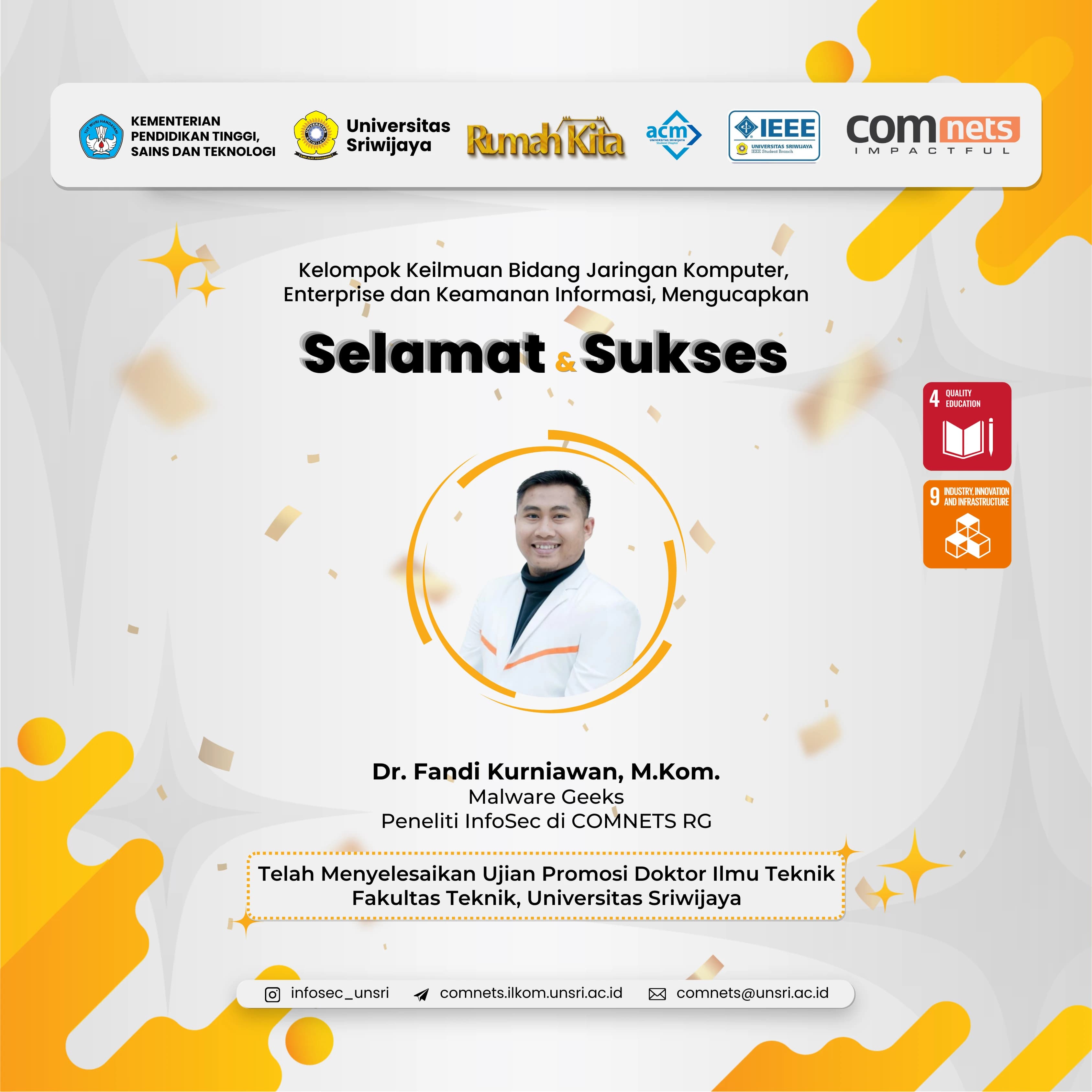 COMNETS RG Lahirkan Doktor baru: Selamat & Sukses untuk Dr. Fandi Kurniawan, M.Kom.