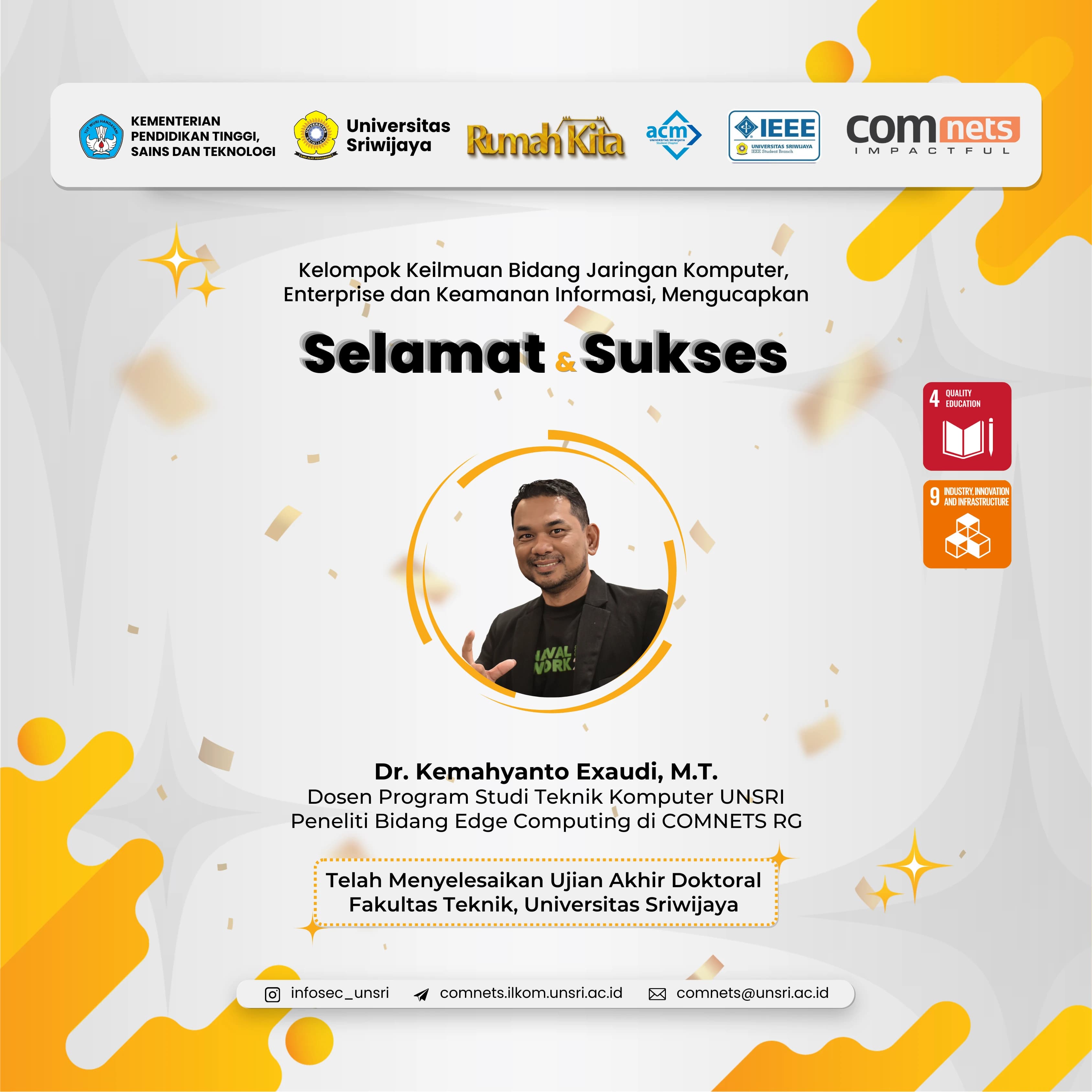 COMNETS RG Lahirkan Doktor baru: Selamat & Sukses untuk Dr. Kemahyanto Exaudi, M.T.