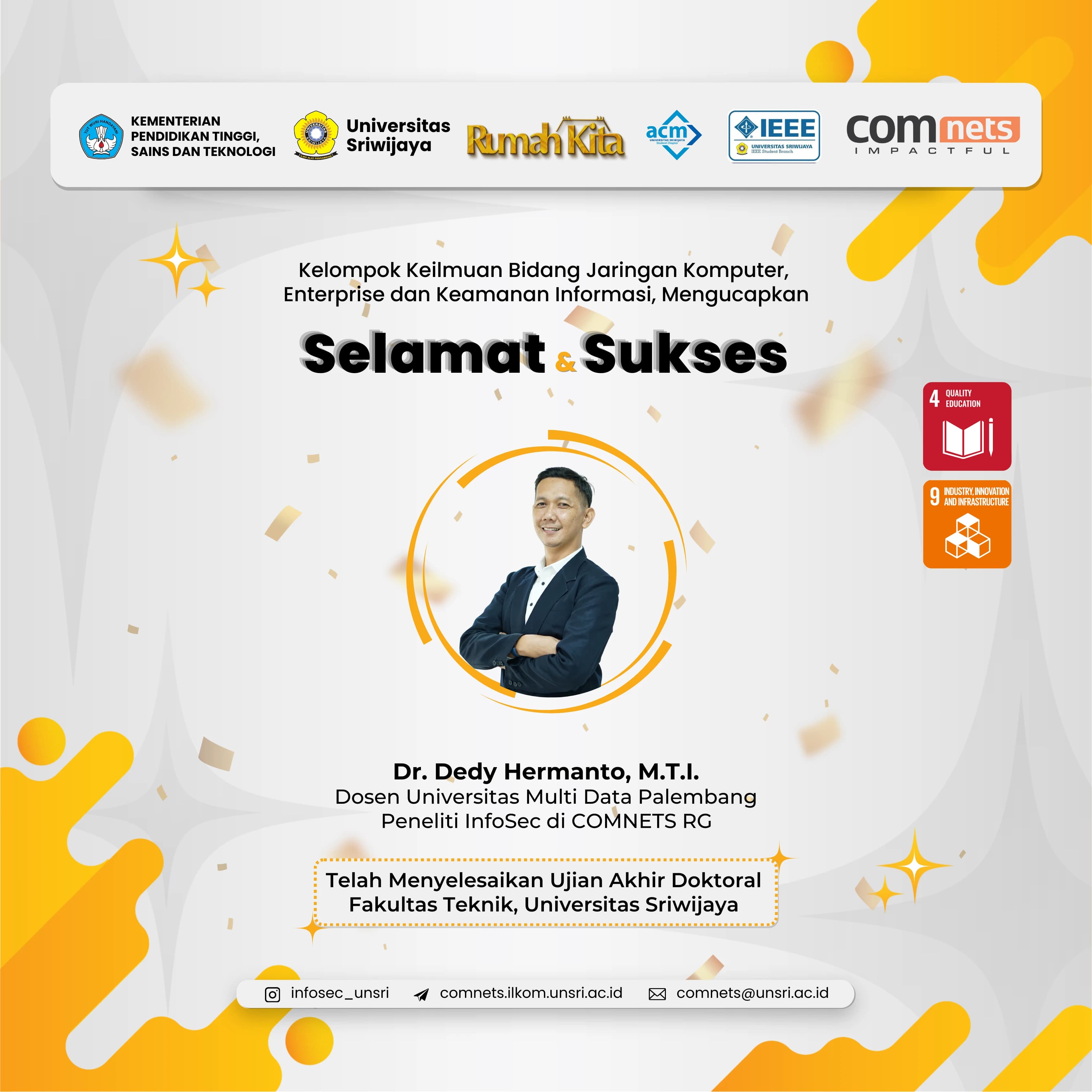 COMNETS RG Lahirkan Doktor baru: Selamat & Sukses untuk Dr. Dedy Hermanto, M.T.I.