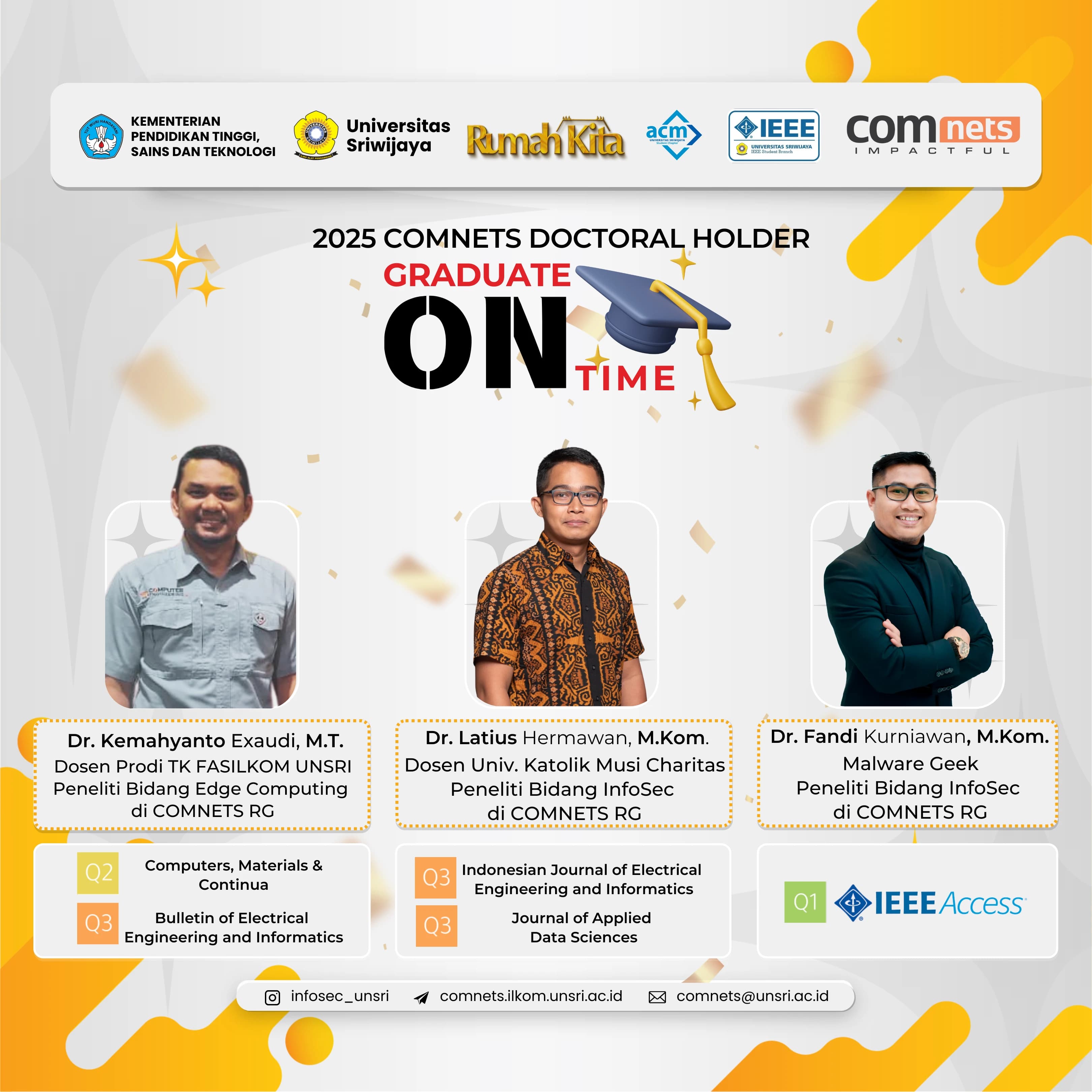 COMNETS RG Lahirkan tiga Doktor Tepat Waktu dengan Publikasi Jurnal Internasional Bereputasi