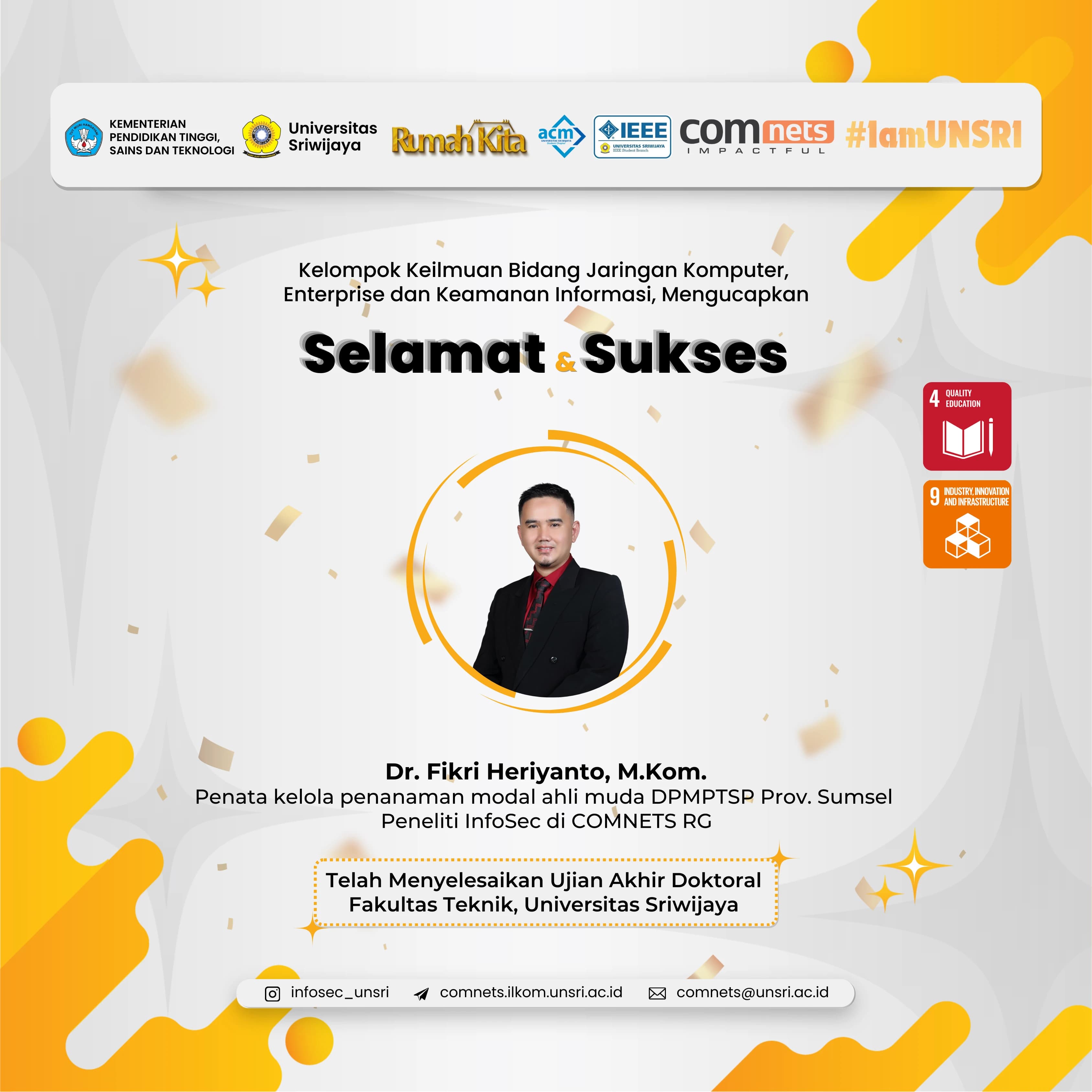 COMNETS RG Lahirkan Doktor baru: Selamat & Sukses untuk Dr. Fikri Heriyanto, M.Kom.