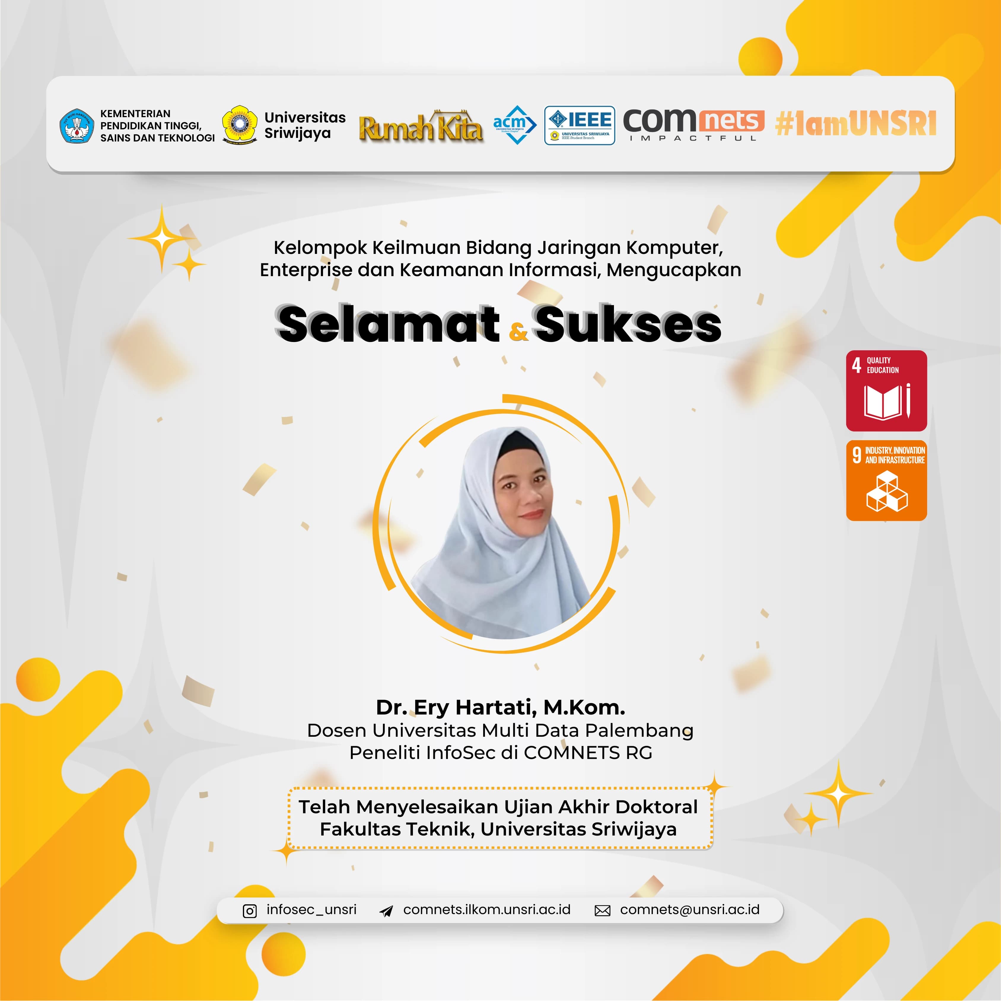 COMNETS RG Lahirkan Doktor baru: Selamat & Sukses untuk Dr. Ery Hartati, M.Kom.