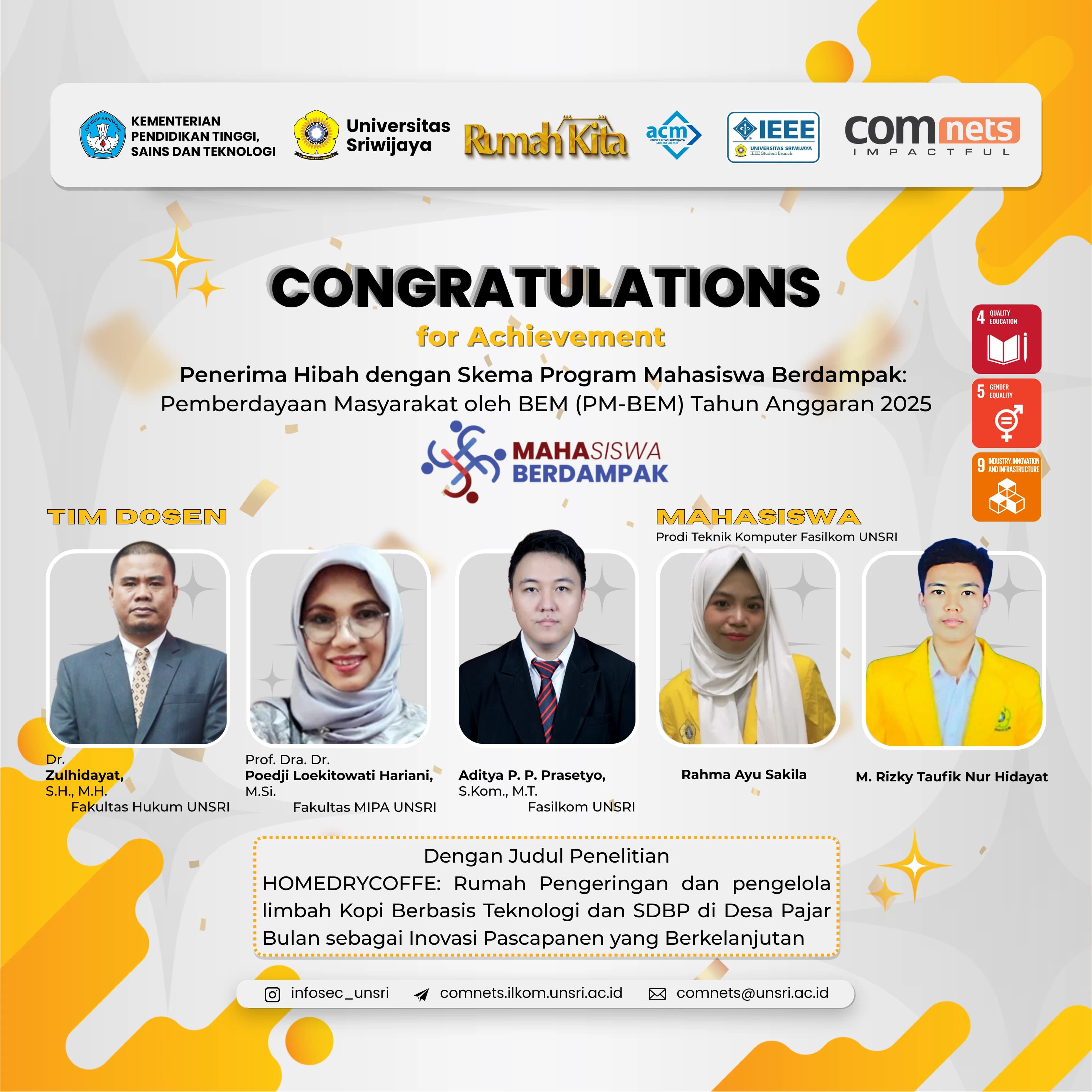 Hadirkan Solusi "HOMEDRYCOFFEE" di Desa Pajar Bulan, Kolaborasi Dosen dan Mahasiswa UNSRI Raih Hibah PM-BEM 2025