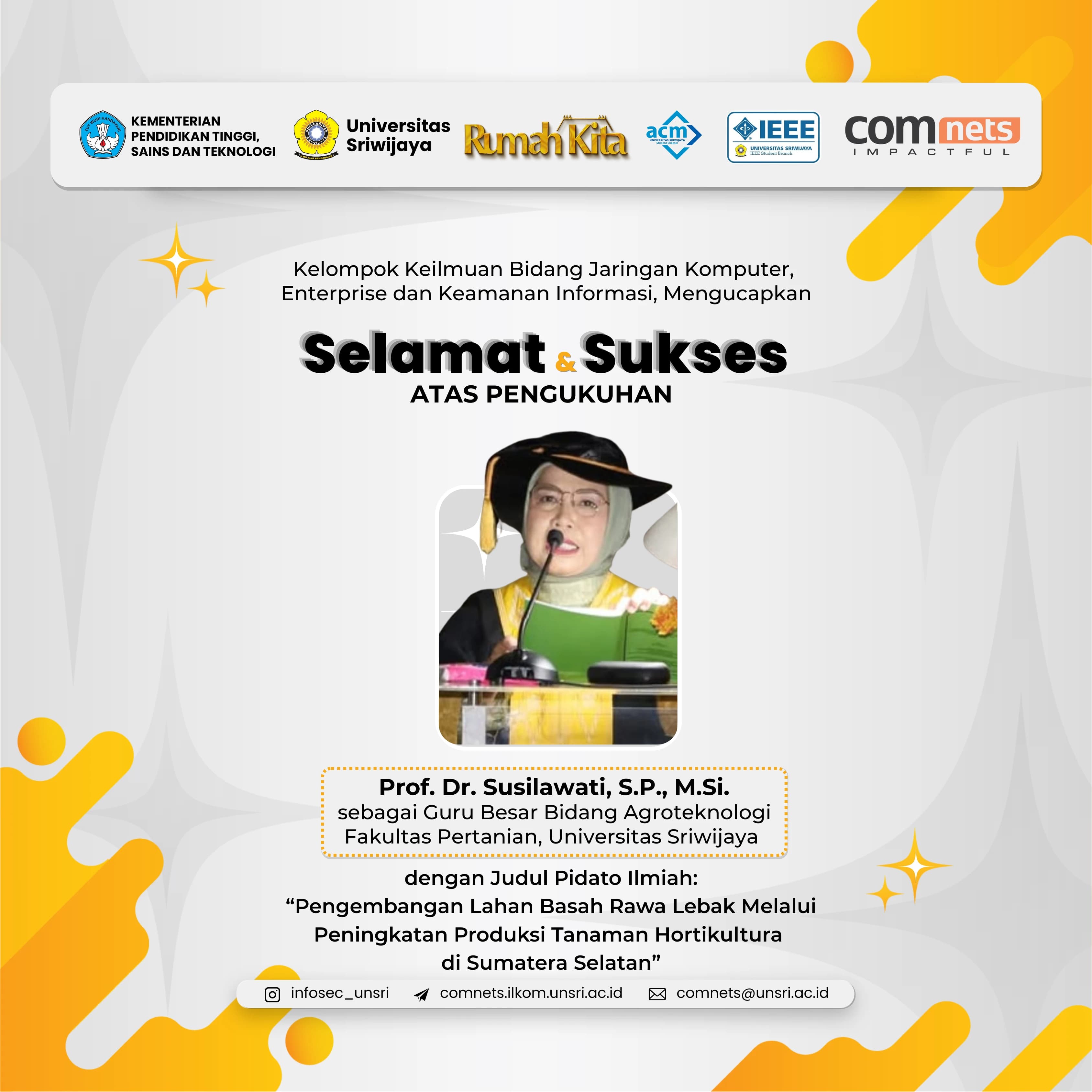 Promoting the Potential of Lebak Swamp Horticulture, Prof. Dr. Susilawati Officially Inaugurated as Professor at the Faculty of Agriculture