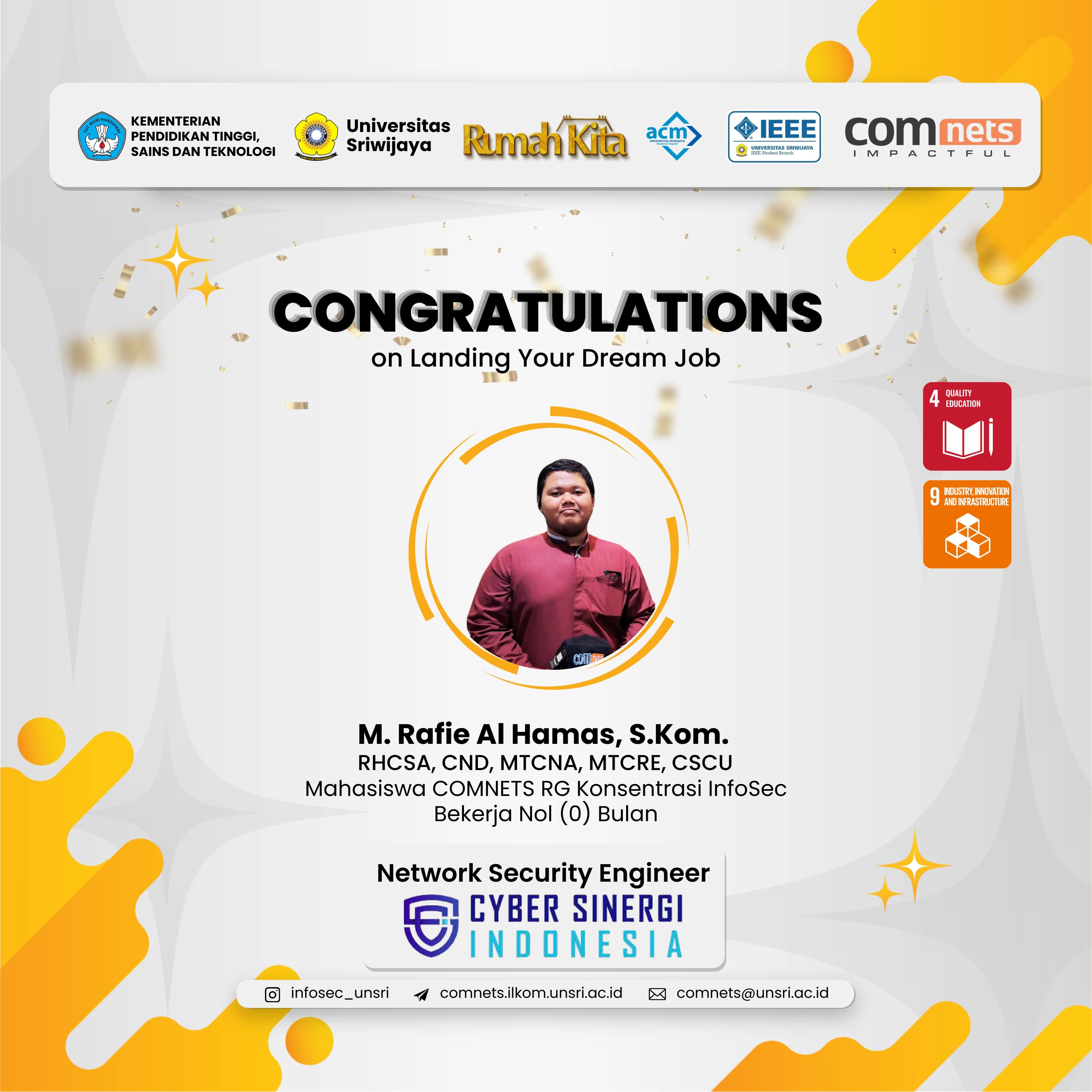 Berbekal 5 Sertifikasi Internasional, M. Rafie Al Hamas Tembus Posisi Network Security Engineer, Masa Tunggu 0 Bulan!