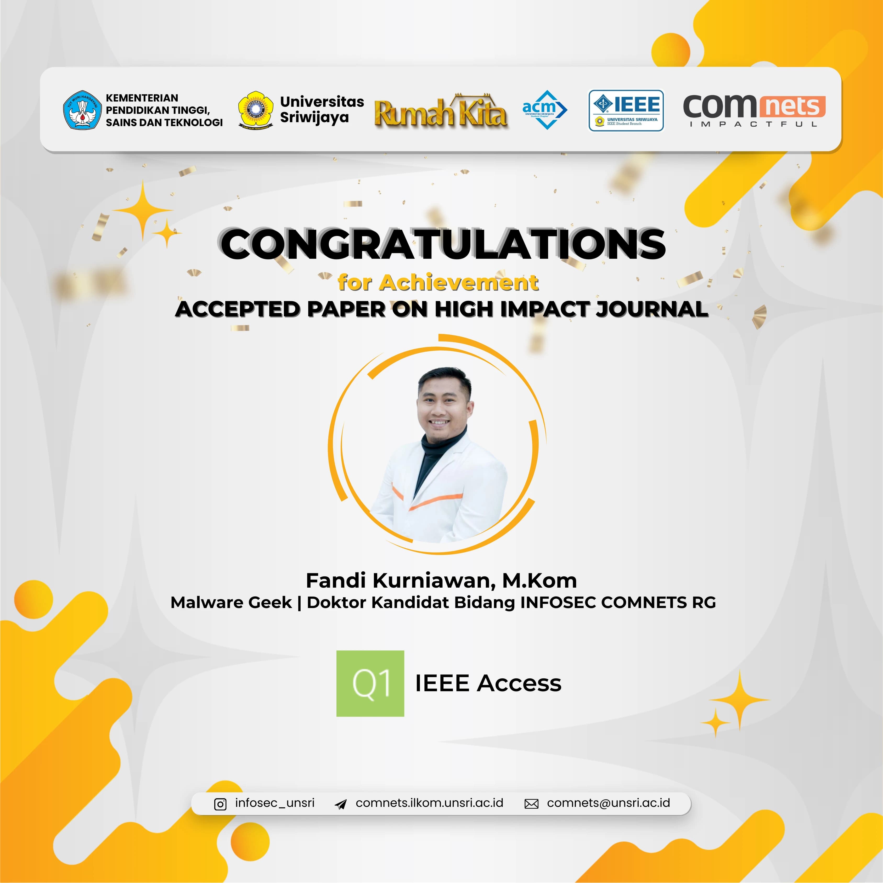 Sang "Malware Geek" Unjuk Gigi. Doktor Kandidat COMNETS, Fandi Kurniawan, M.Kom., Publikasikan Karya di IEEE Access