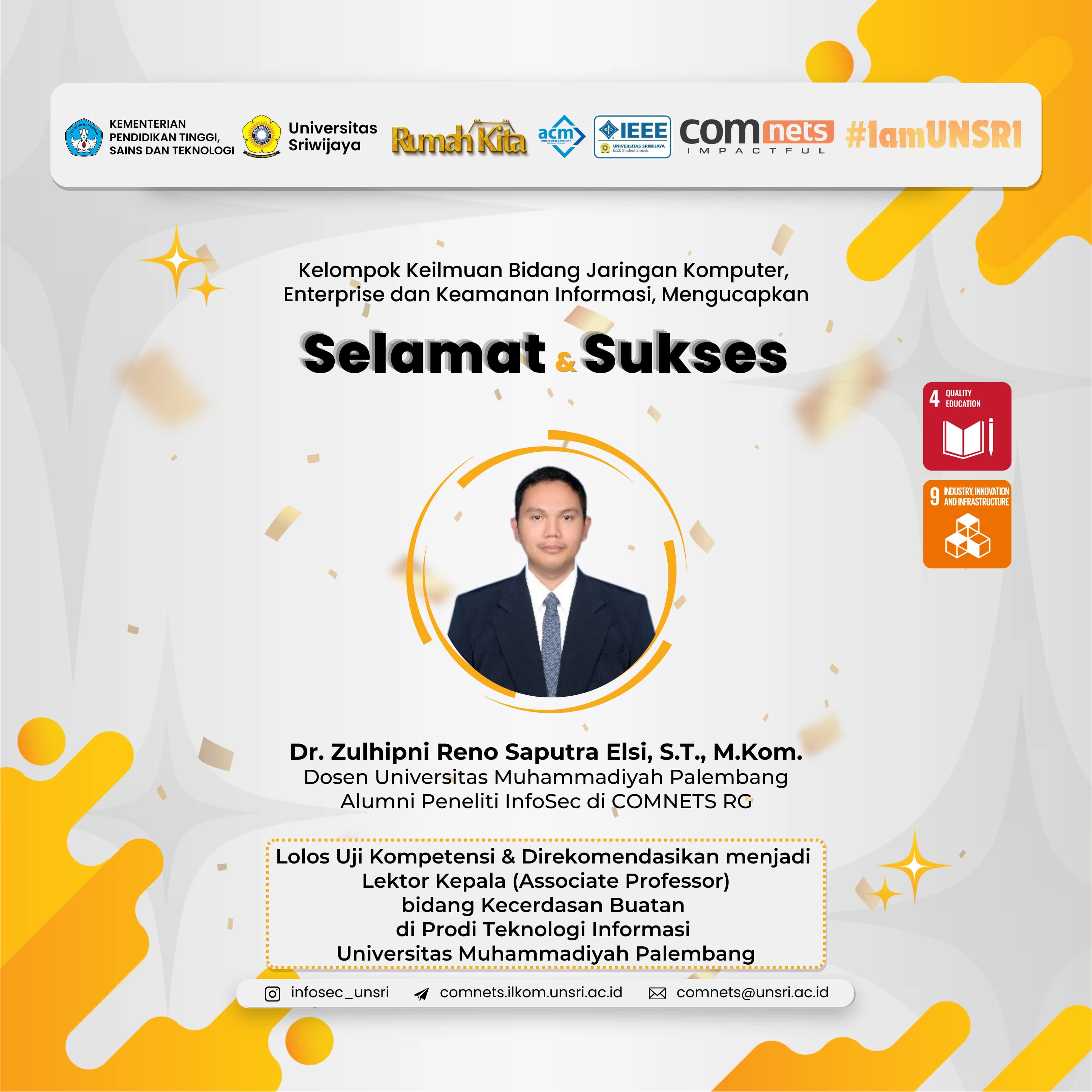 Selamat atas Rekomendasi Lektor Kepala Dr. Zulhipni Reno di Universitas Muhammadiyah Palembang