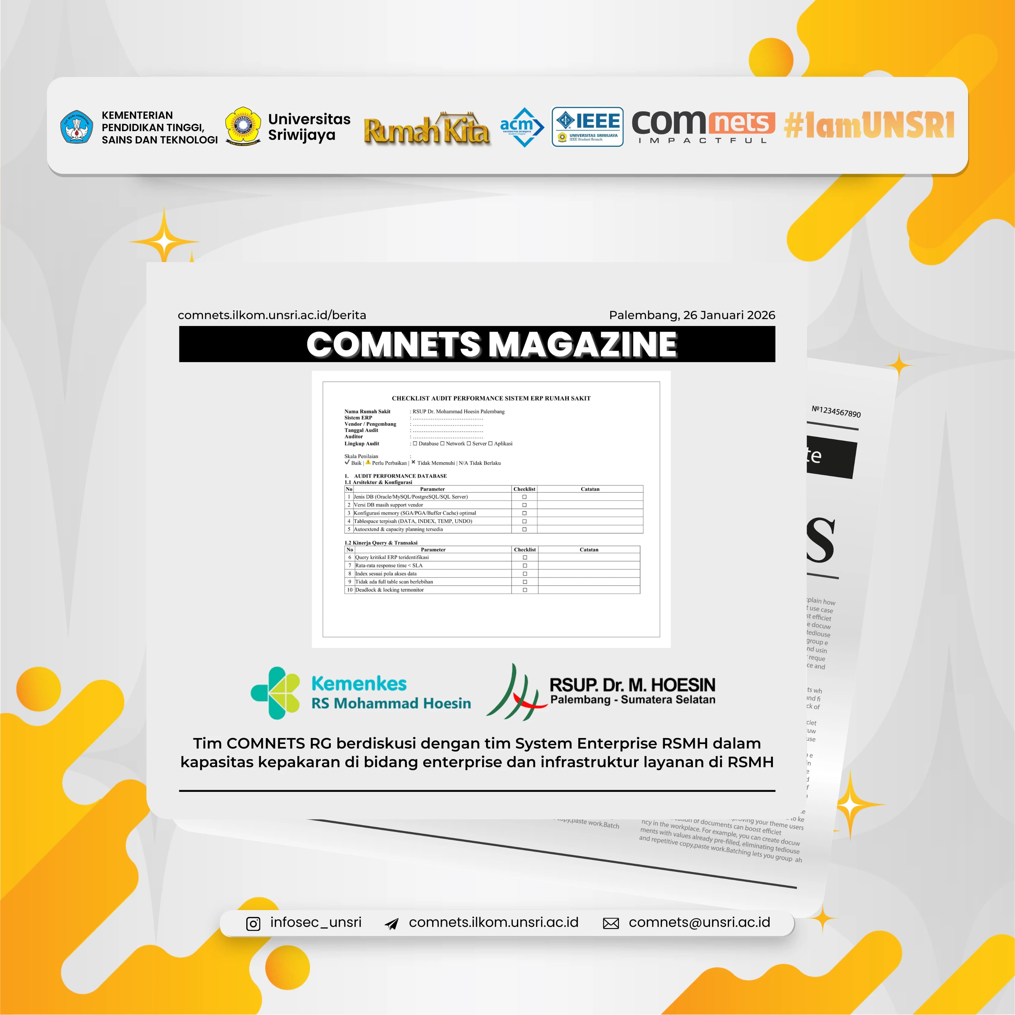 Perkuat Tulang Punggung IT Rumah Sakit, Peneliti COMNETS RG dan Tim System Enterprise RSMH Bahas Arsitektur Infrastruktur Digital