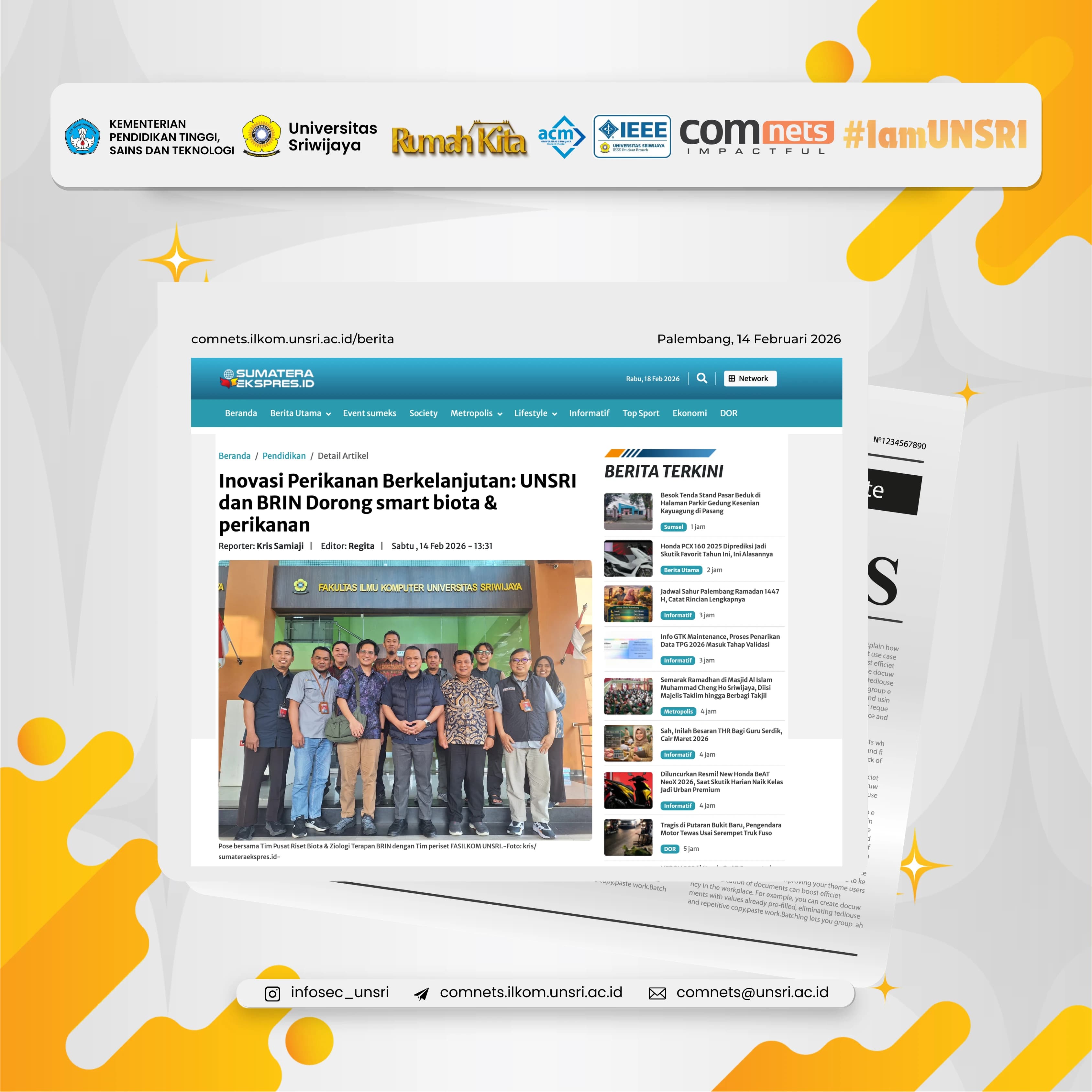 Kolaborasi Riset COMNETS RG dan Pusat Riset Zoologi Terapan BRIN Mendapat Sorotan di Sumatera Ekspres