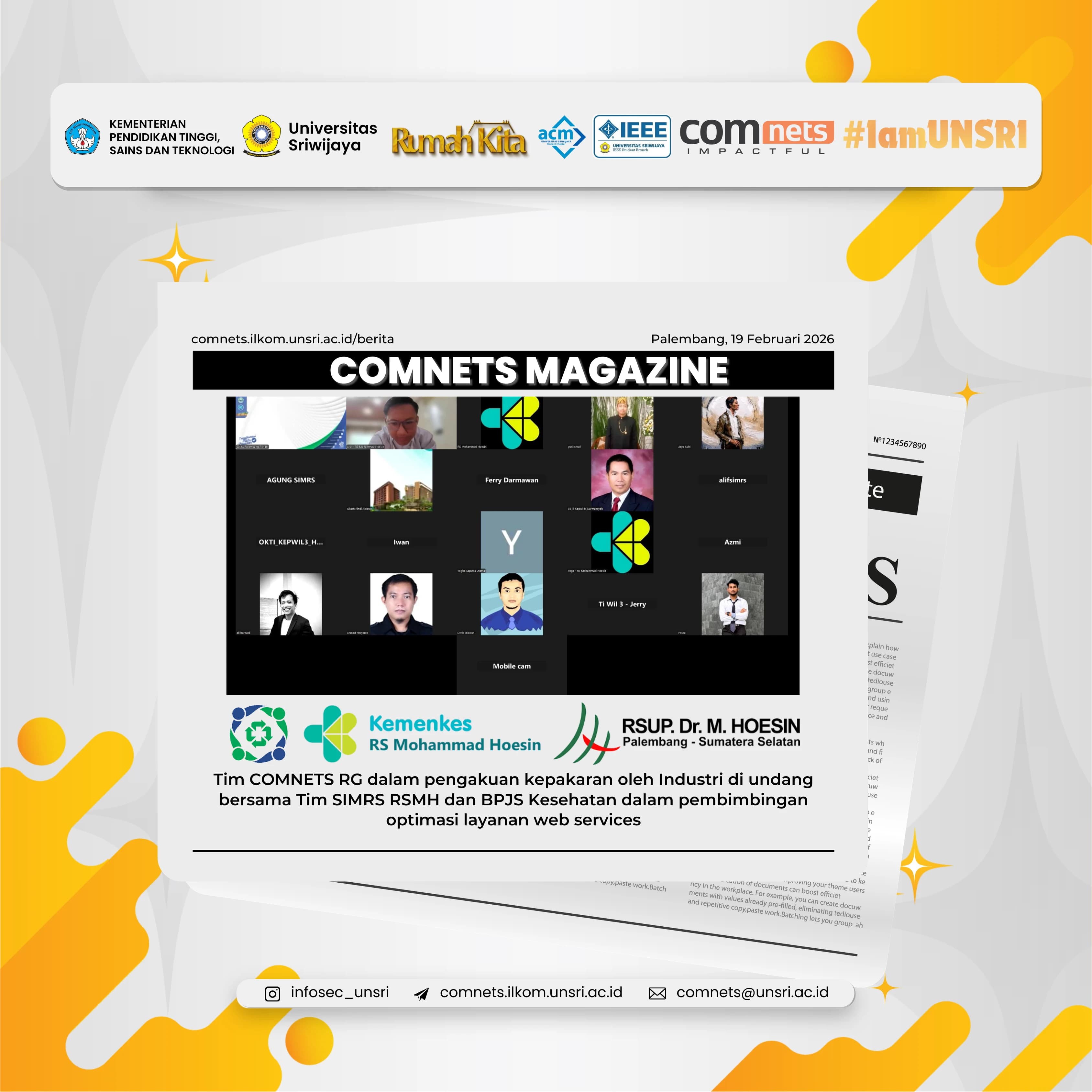 Sinergi Kawal Integrasi Digital Andal, Pakar COMNETS RG Beri Pembimbingan Optimasi Web Services Bersama RSMH dan BPJS