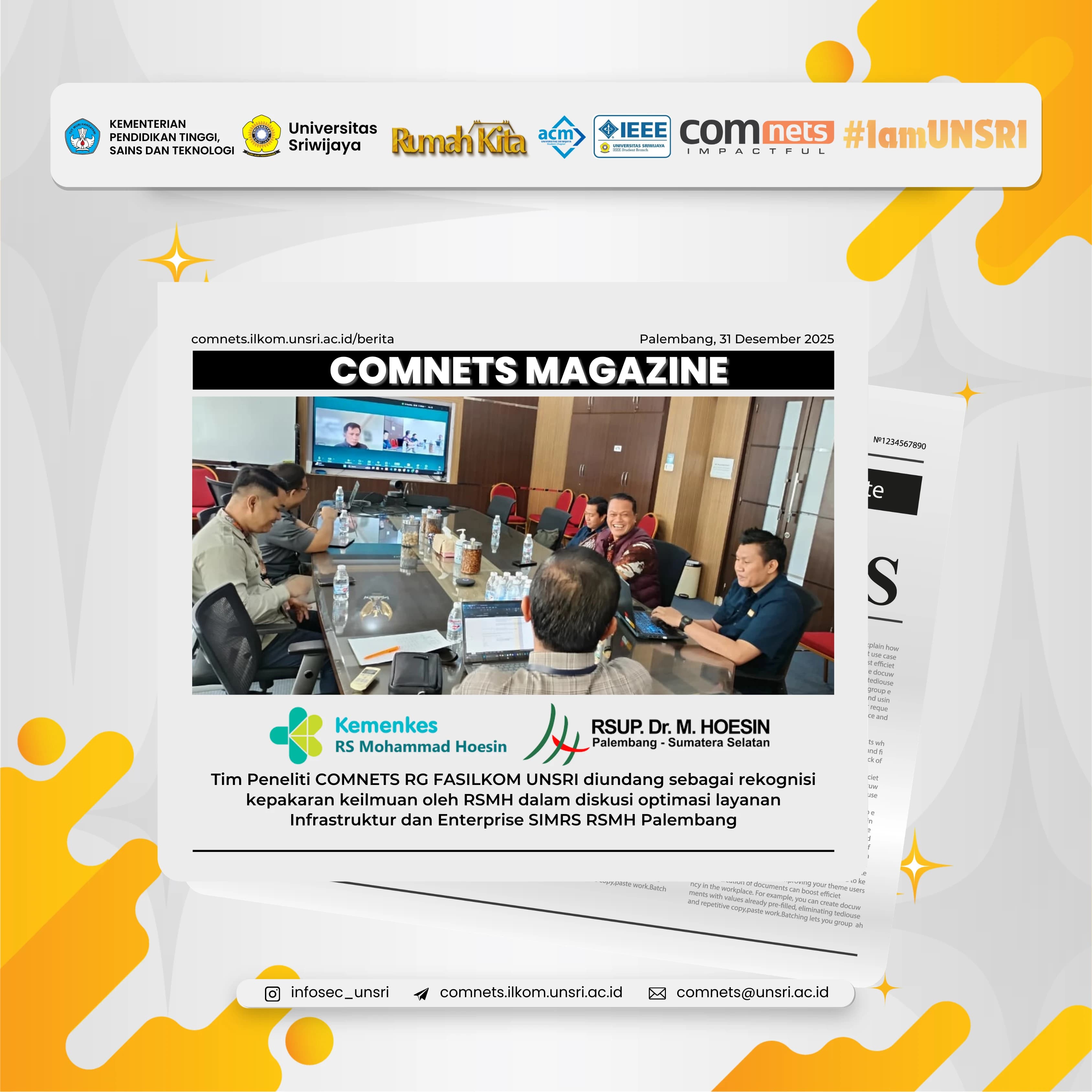 Wujud Kepercayaan Institusi Medis, Pakar COMNETS RG Dilibatkan dalam Optimasi Layanan Enterprise SIMRS RSMH Palembang