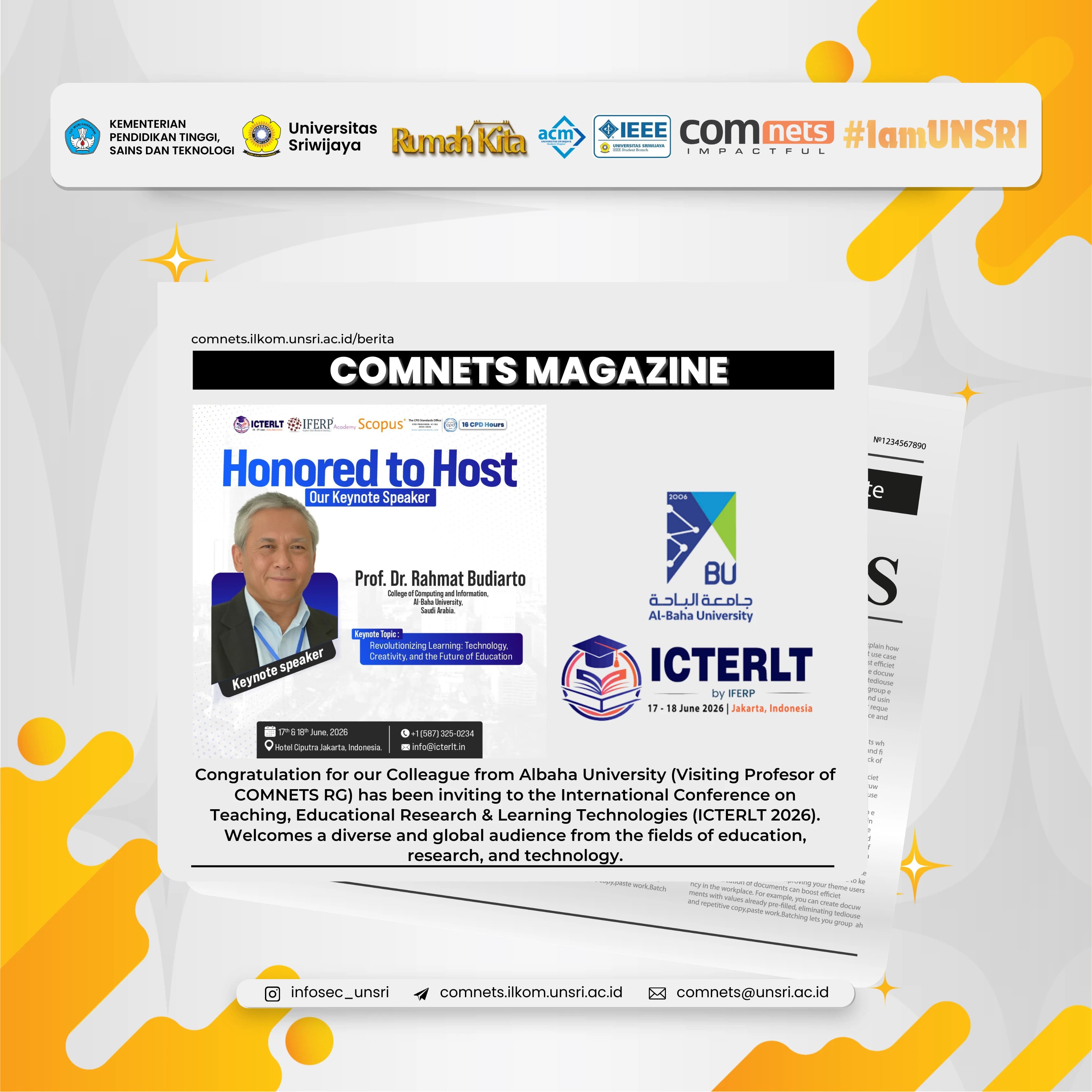 Colleague from Albaha University Represent Academic Network at Global ICTERLT 2026 Event