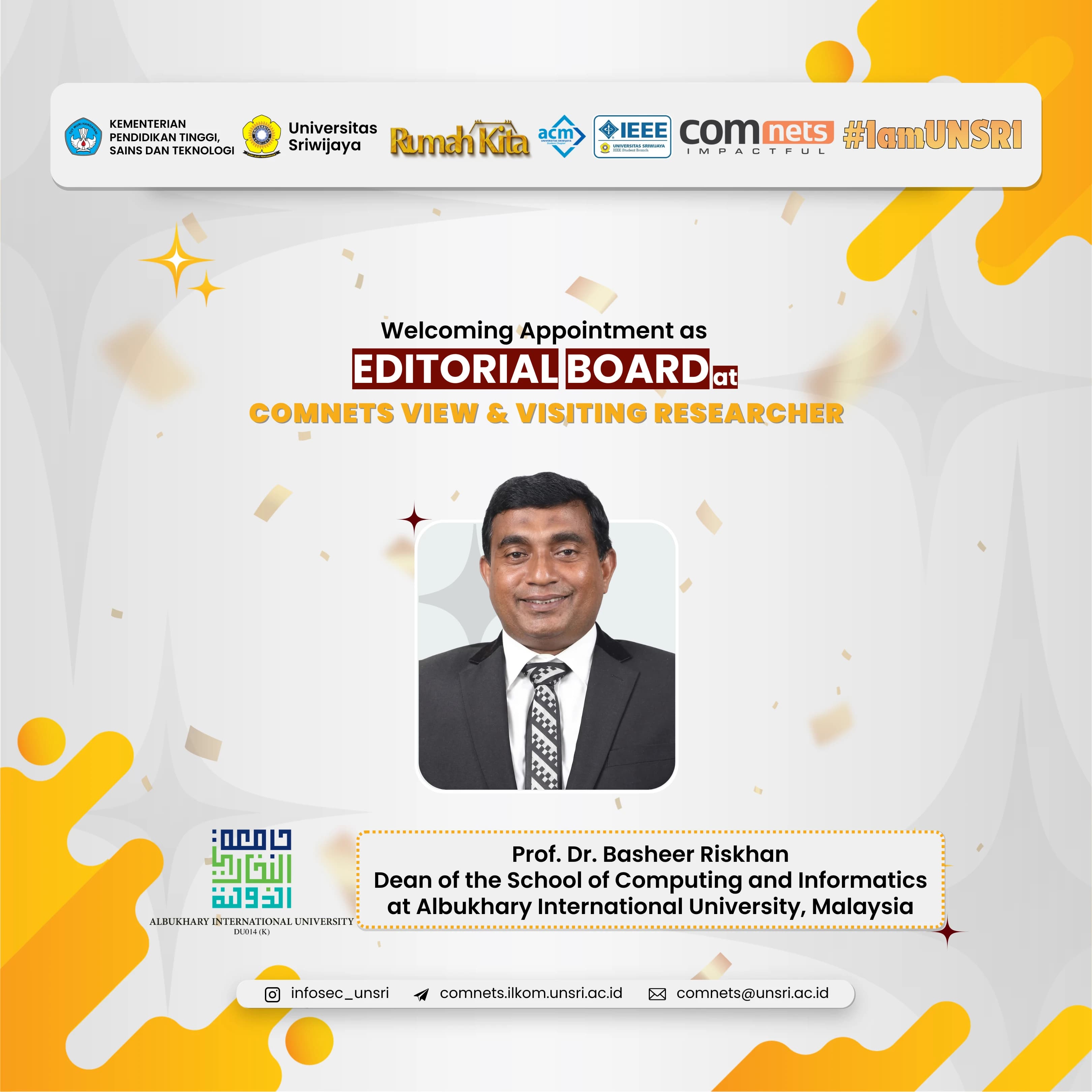 COMNETS View Welcomes Prof. Dr. Basheer Riskhan, Dean of Computing at Albukhary International University