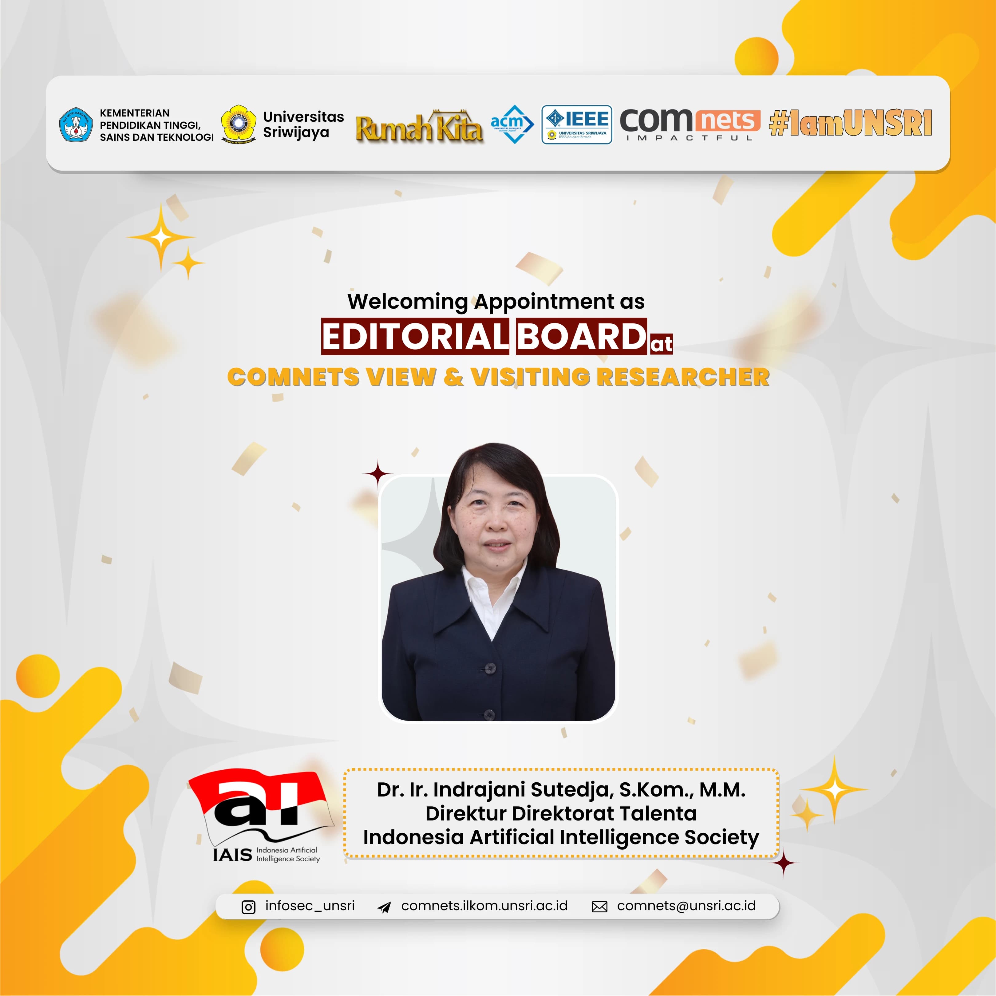 COMNETS RG is proud to welcome Dr. Ir. Indrajani Sutedja, Director of the Talent Directorate at the Indonesia Artificial Intelligence Society (IAIS)