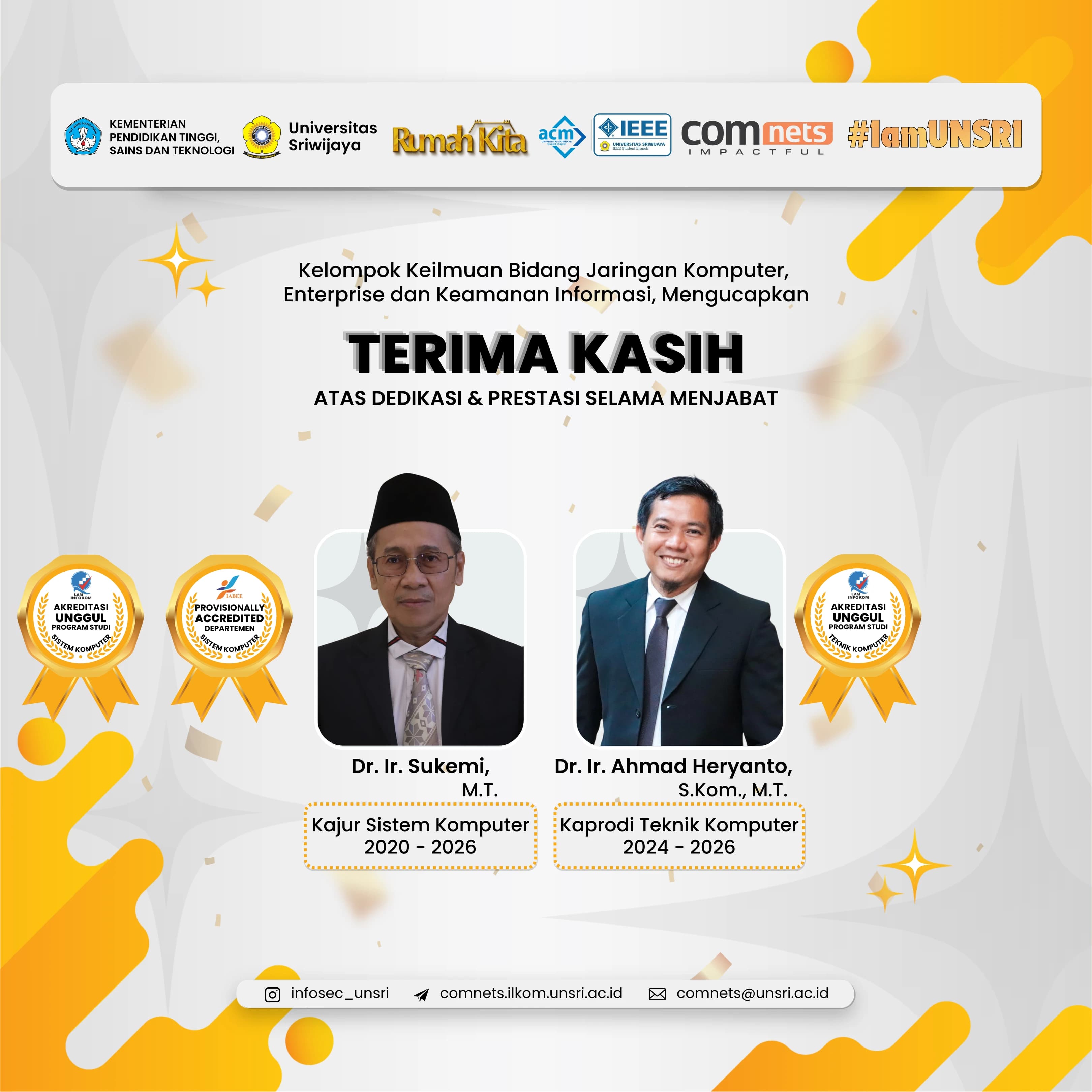 COMNETS RG Expresses Appreciation to the Heads of the Department of Computer Systems and the Computer Engineering Program at FASILKOM UNSRI as Their Terms of Service Conclude in 2026