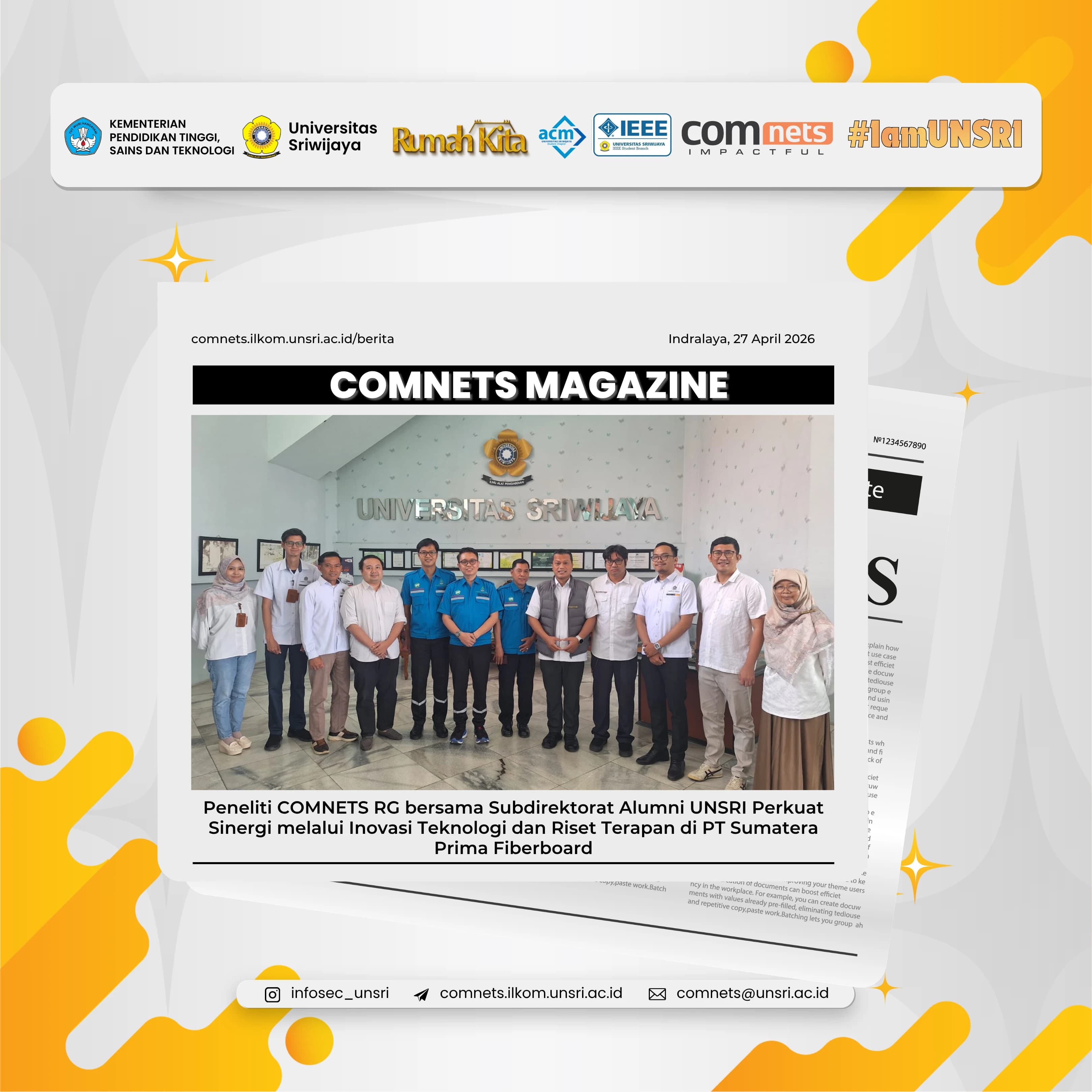 COMNETS RG Researchers and the UNSRI Alumni Subdirectorate Strengthen Collaboration Through Technological Innovation and Applied Research at PT Sumatera Prima Fiberboard