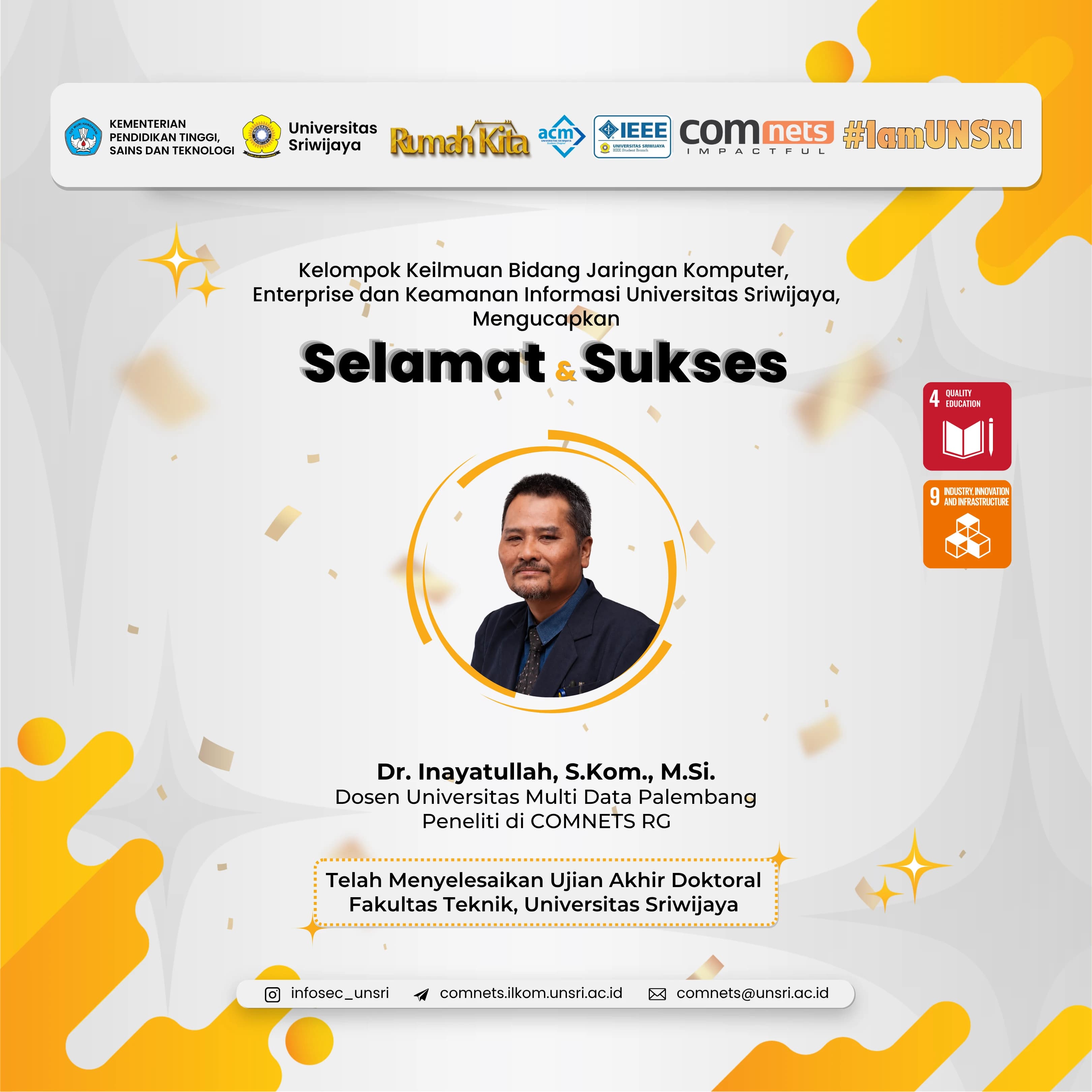 COMNETS RG Celebrates a New Doctorate: Congratulations and Best Wishes to Dr. Inayatullah, M.Si.