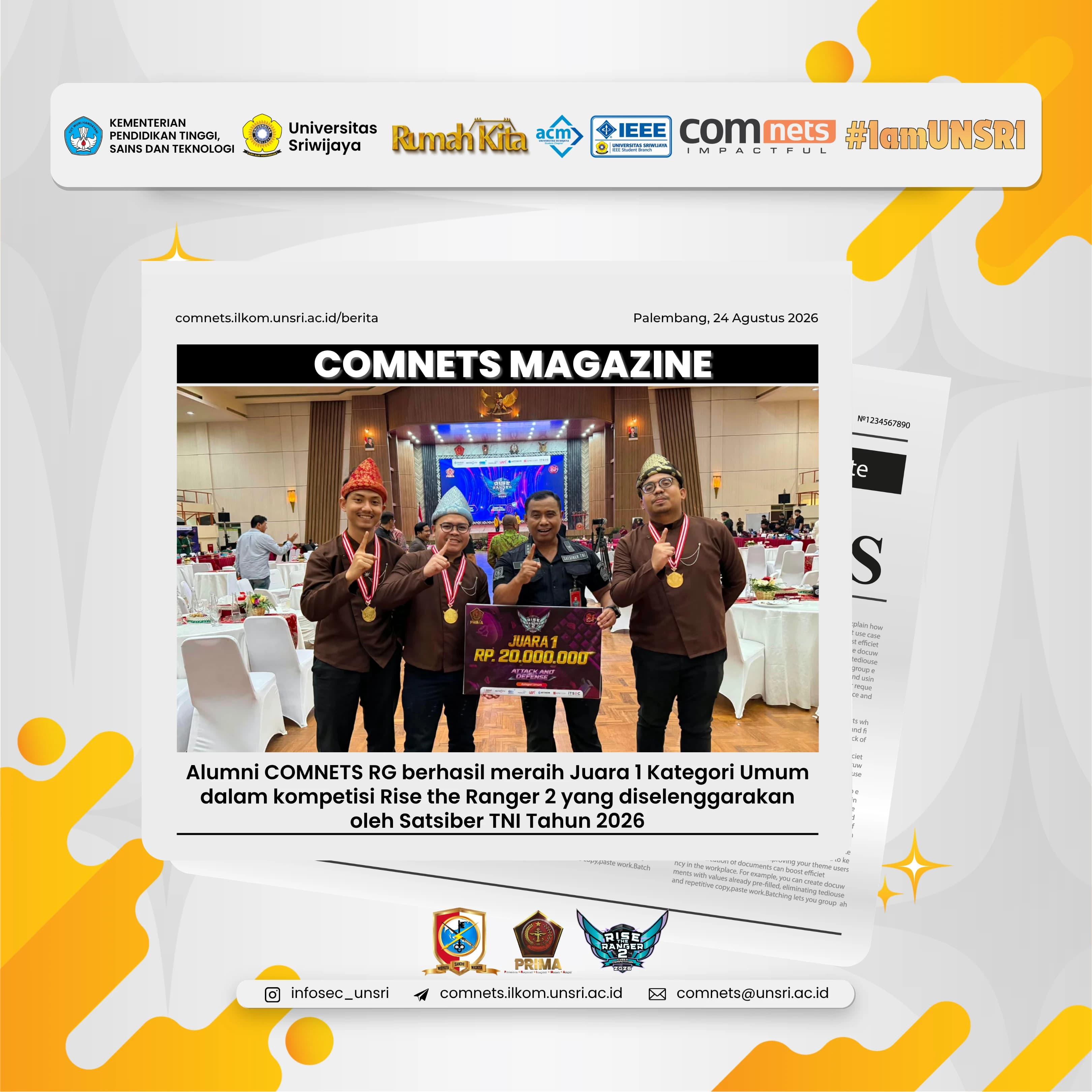 Congratulations and best wishes to Johan Wahyudi, S.Kom., on winning first place in the Rise the Ranger 2 Cyber Competition 2026