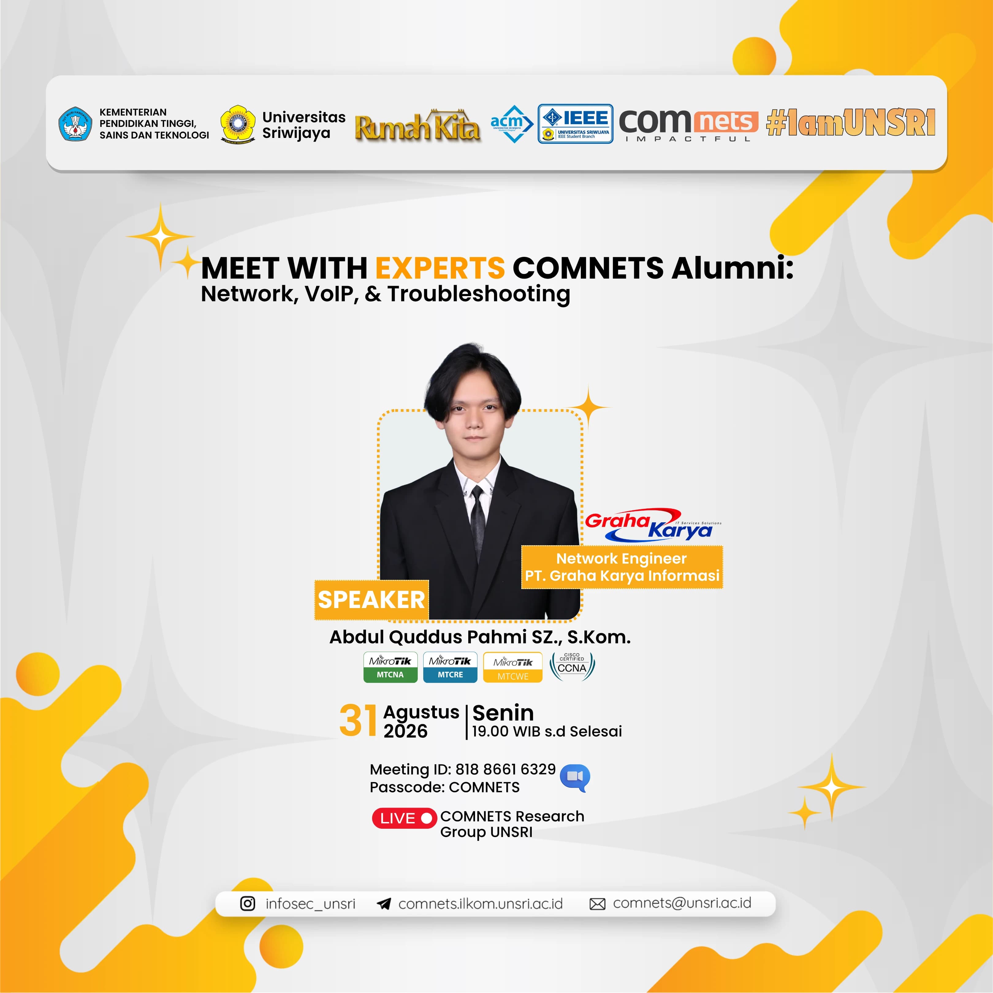 COMNETS RG Holds First "Meet with Experts" Session for Alumni to Discuss Networks, VoIP, and Troubleshooting
