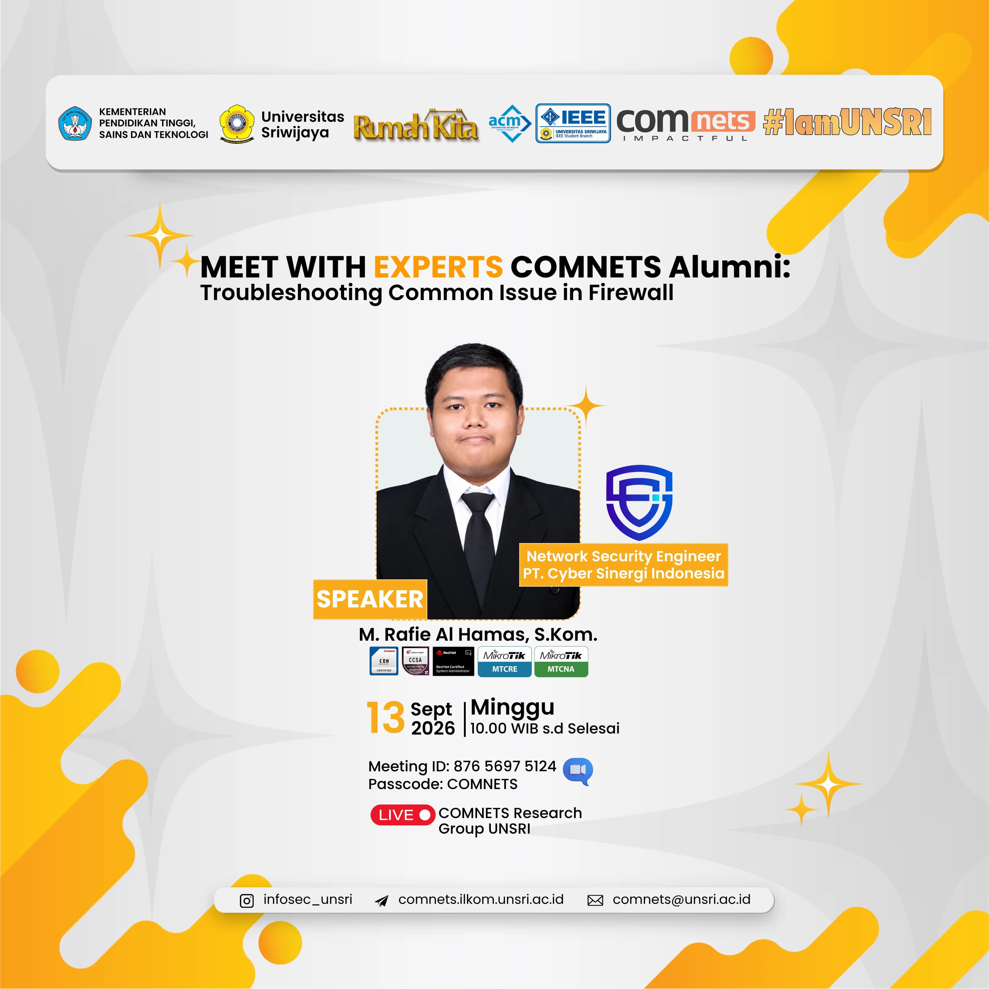 Meet with Experts: COMNETS Alumni Discuss Firewall Troubleshooting with M. Rafie Al Hamas