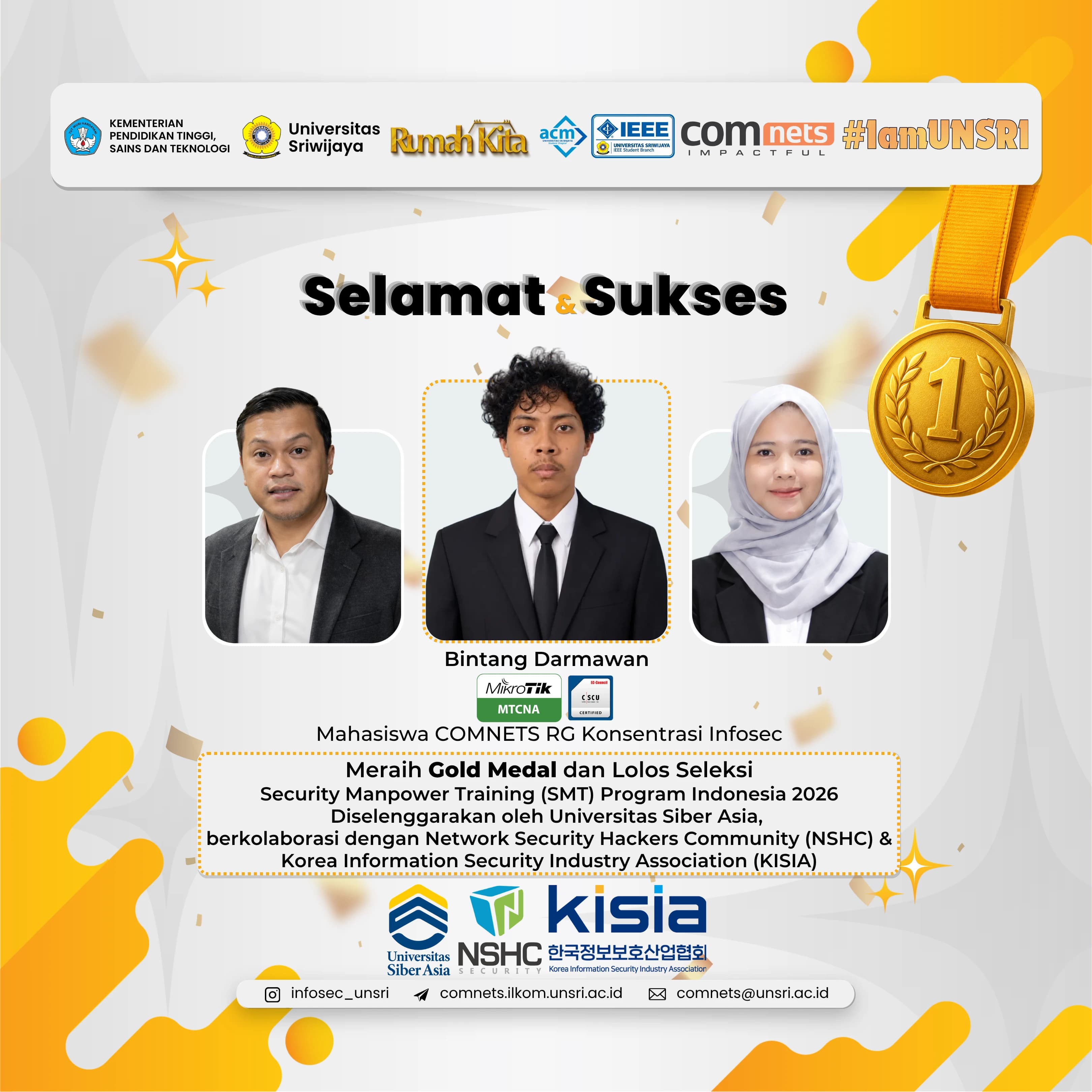 Bintang Darmawan Raih Gold Medal Program Pelatihan Keamanan Siber SMT 2026