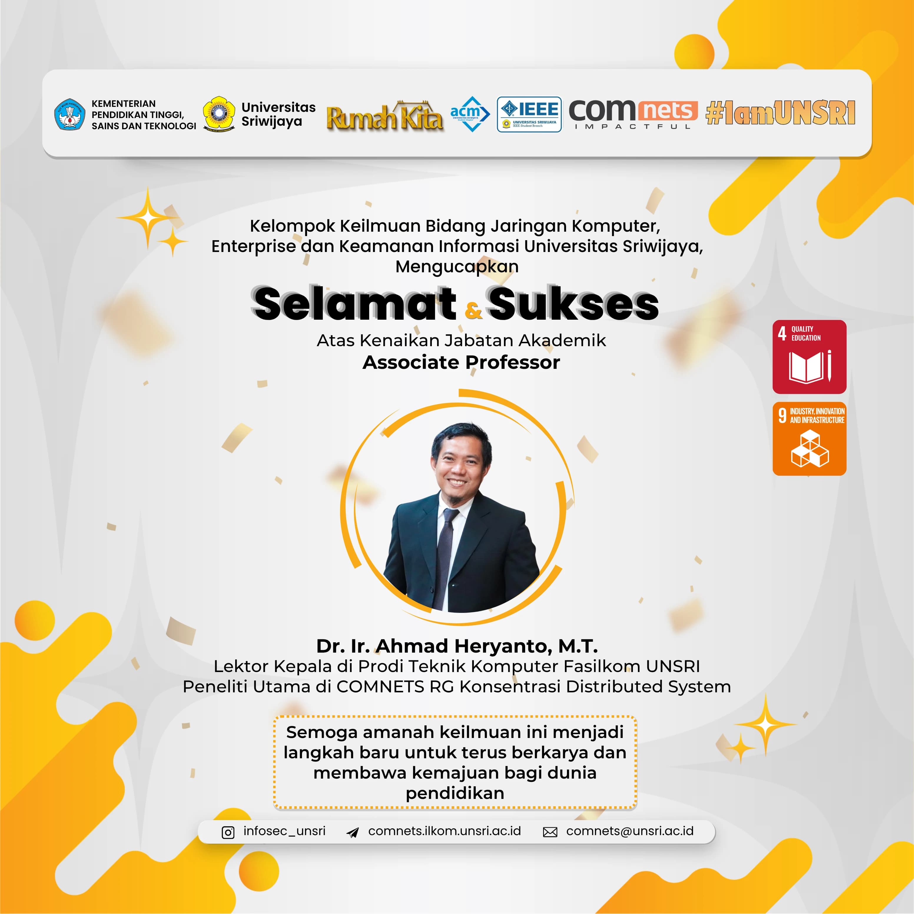 Dr. Ir. Ahmad Heryanto, M.T., Raih Kenaikan Jabatan Akademik sebagai Associate Professor