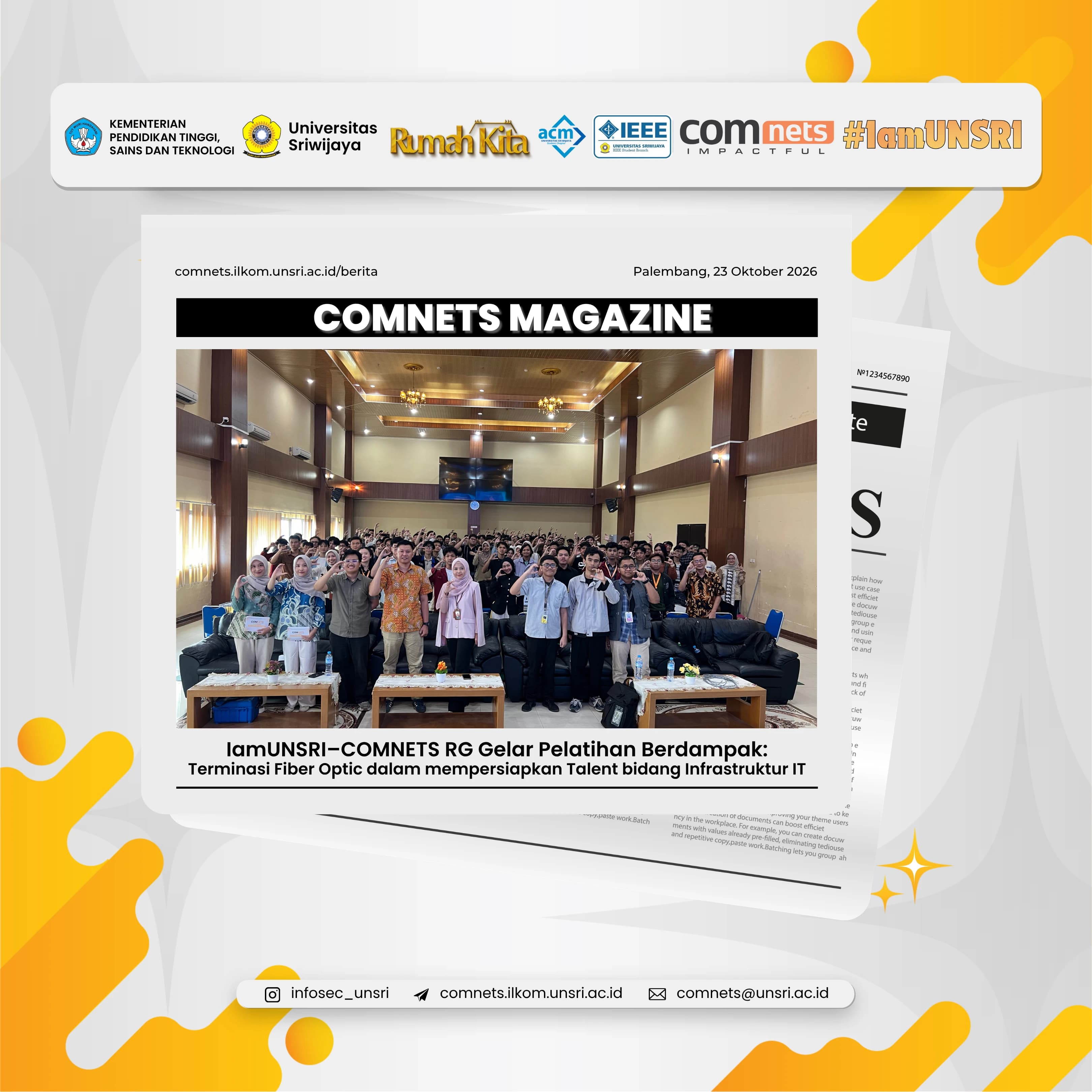IamUNSRI–COMNETS RG Gelar Pelatihan Berdampak: Terminasi Fiber Optic dalam mempersiapkan Talent bidang Infrastruktur IT