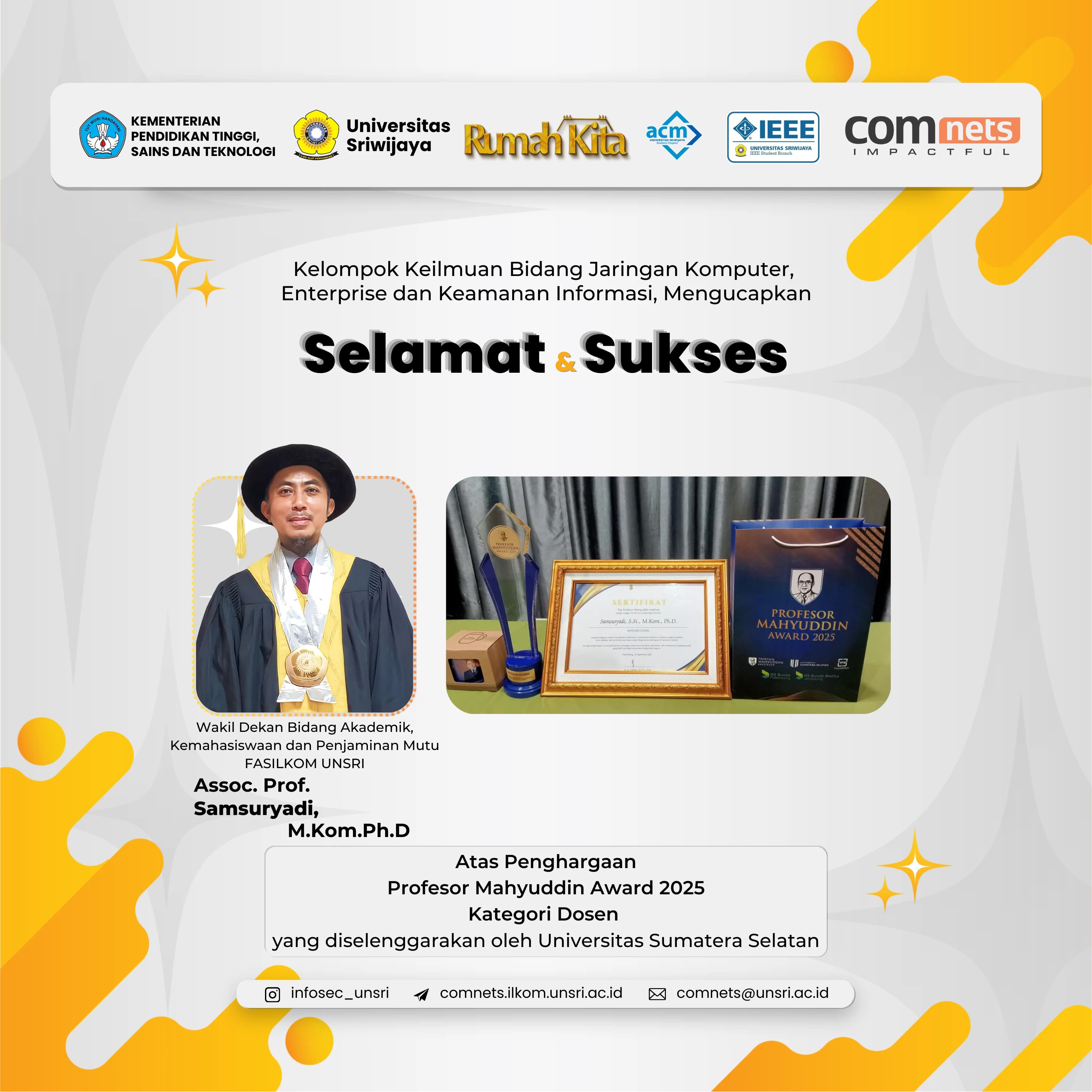 Winner of the 2025 Professor Mahyuddin Award, Associate Professor Samsuryadi, Ph.D. Named as Recipient of the Lecturer Category Award
