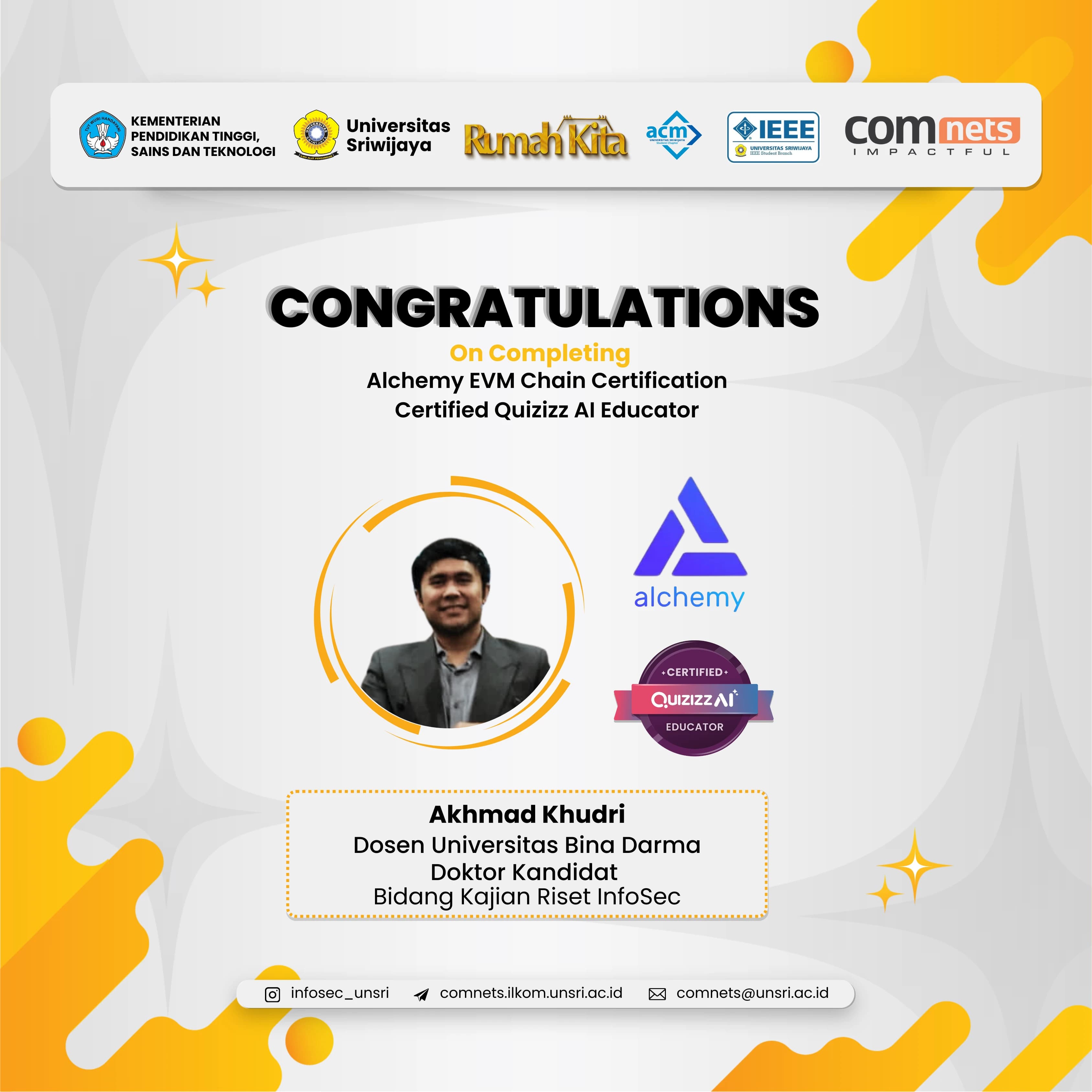 Combining Blockchain and EdTech Competencies, Akhmad Khudri Achieves Alchemy EVM Chain and Quizizz AI Educator Certification