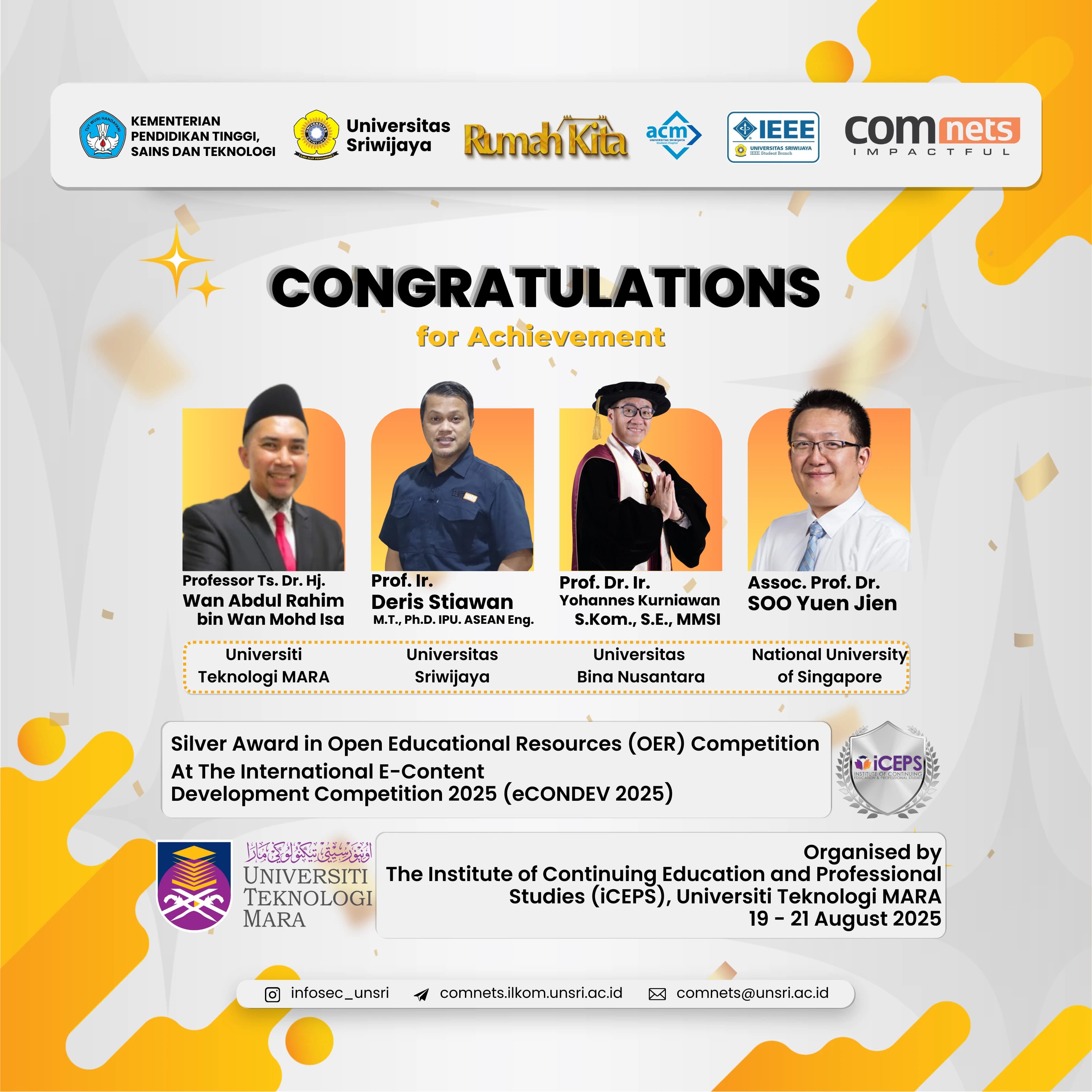Prof. Ir. Deris Stiawan, Ph.D. and International Partners Secure Silver Award at International e-Content Development Competition (IECDC) 2025
