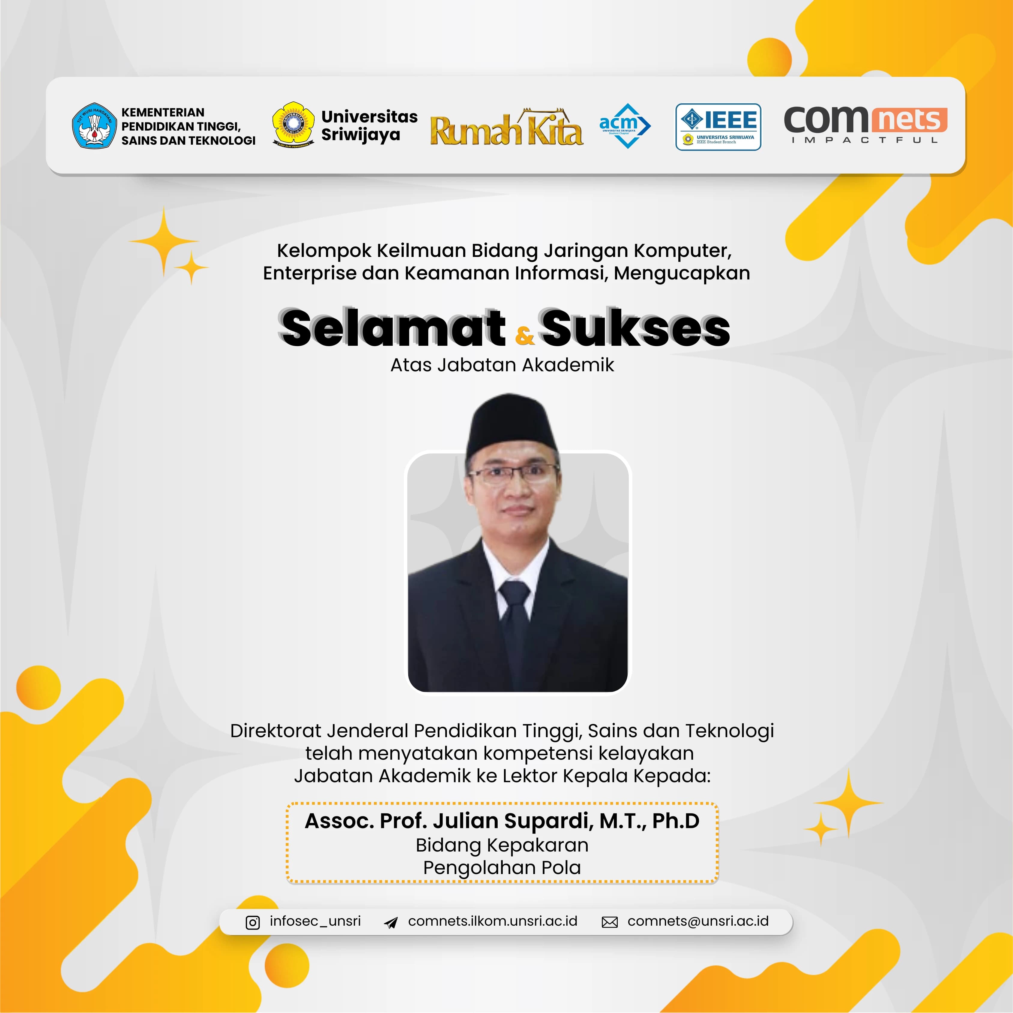 Resmi Ditetapkan Kemendikbudristek, Julian Supardi, Ph.D. Raih Jabatan Akademik Lektor Kepala Bidang Pengolahan Pola