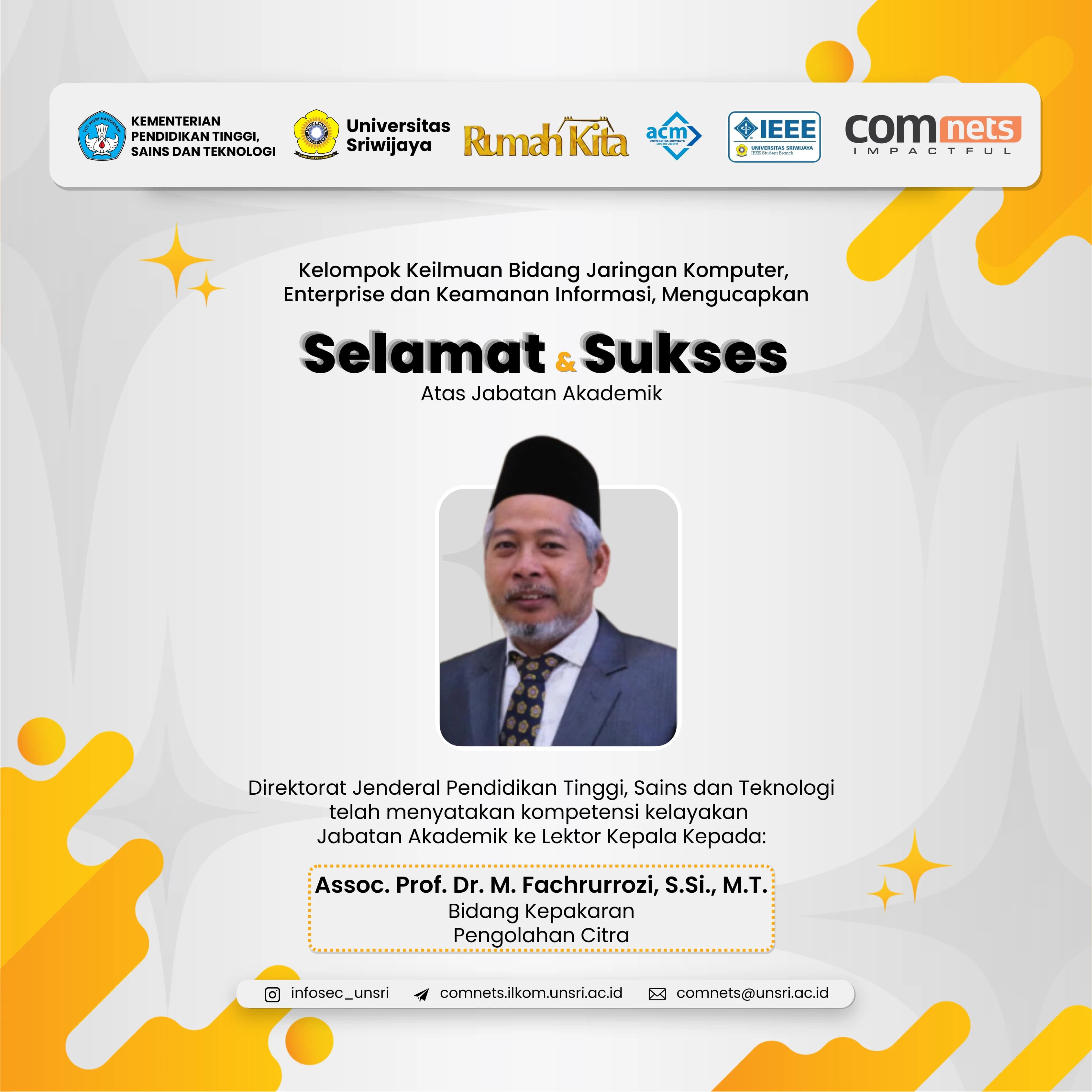 Dalami Image Processing, Assoc. Prof. Dr. M. Fachrurrozi Raih Kenaikan Jabatan Akademik Lektor Kepala
