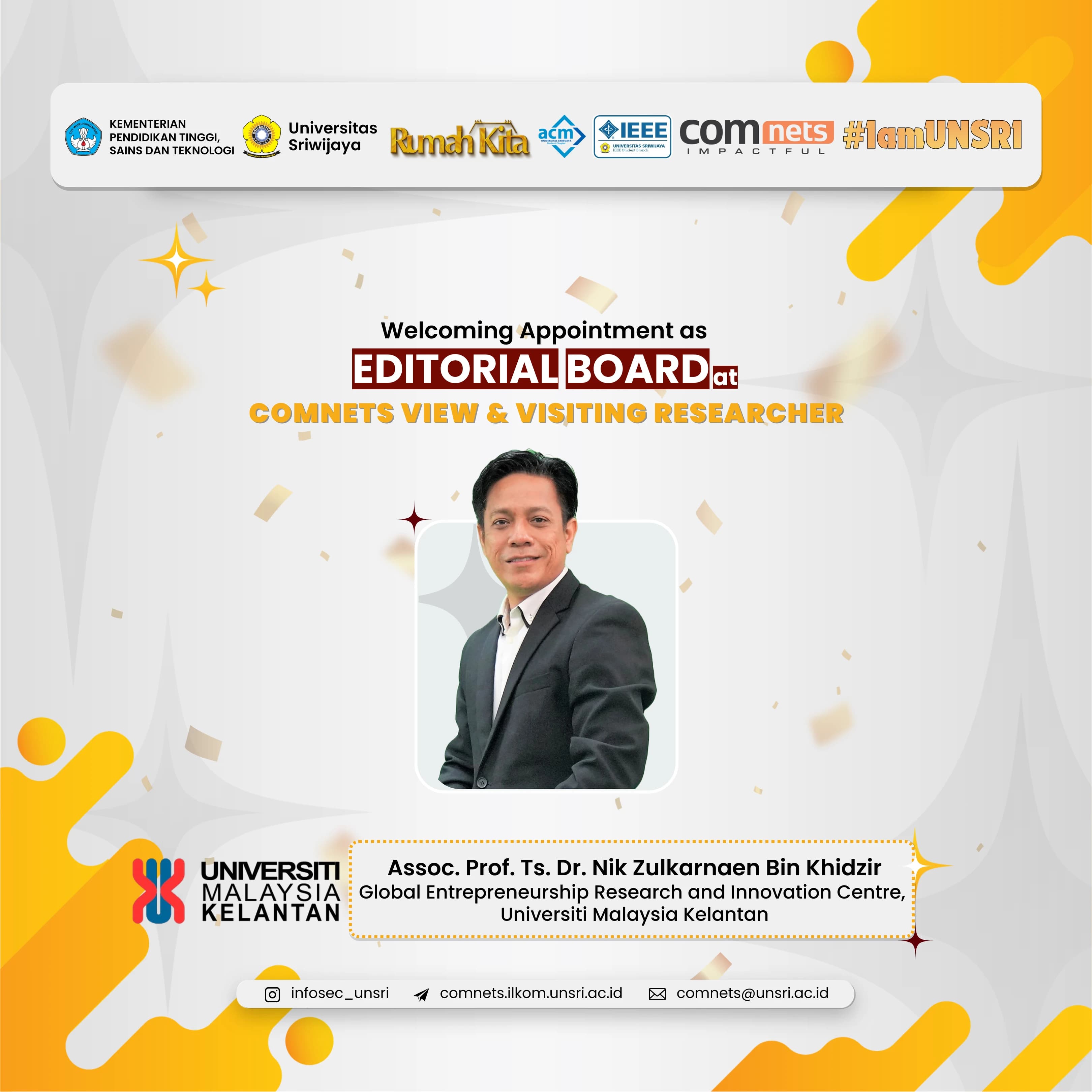 COMNETS RG Welcomes Assoc. Prof. Ts. Dr. Nik Zulkarnaen Bin Khidzir, Global Entrepreneur Research and Innovation Centre, Universiti Malaysia Kelantan