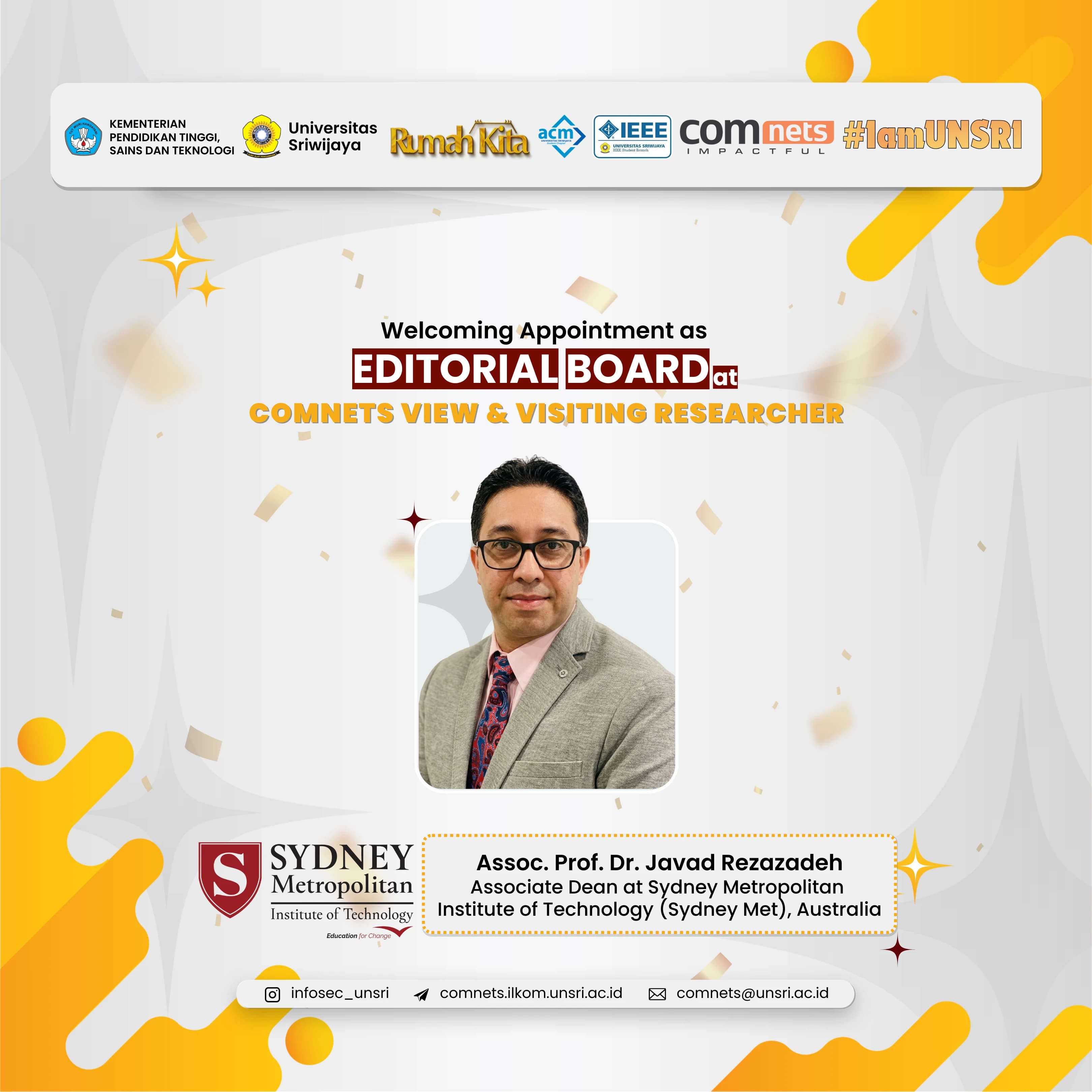 COMNETS RG Welcomes Assoc. Prof. Dr. Javad Rezazadeh, Associate Dean of Sydney Metropolitan, Institute of Technology, Australia