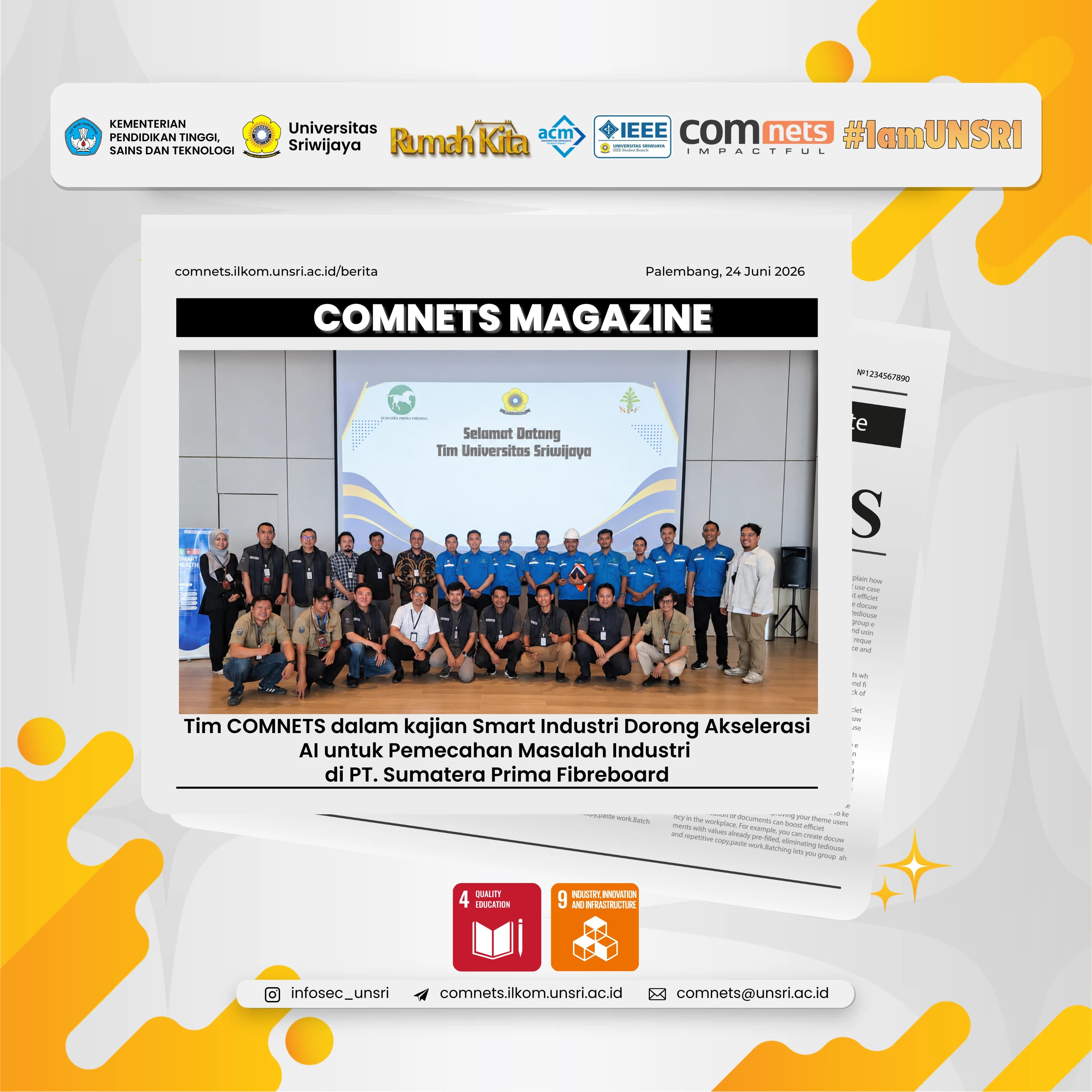 The Smart Industry Team at the Faculty of Computer Science, UNSRI, Promotes the Acceleration of AI to Solve Industrial Problems at PT. Sumatera Prima Fibreboard