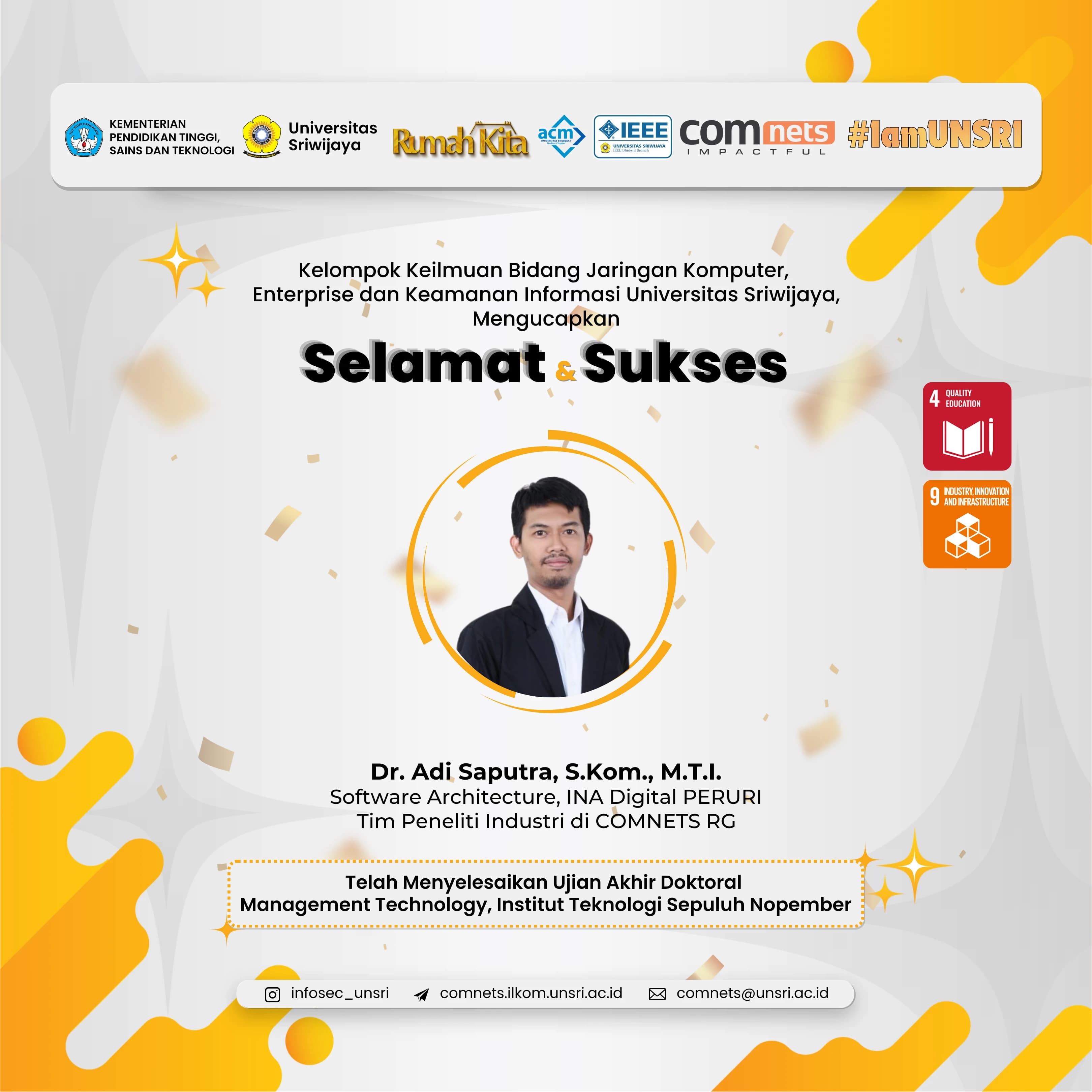 Selamat & Sukses untuk Dr. Adi Saputra, S.Kom., M.T.I.