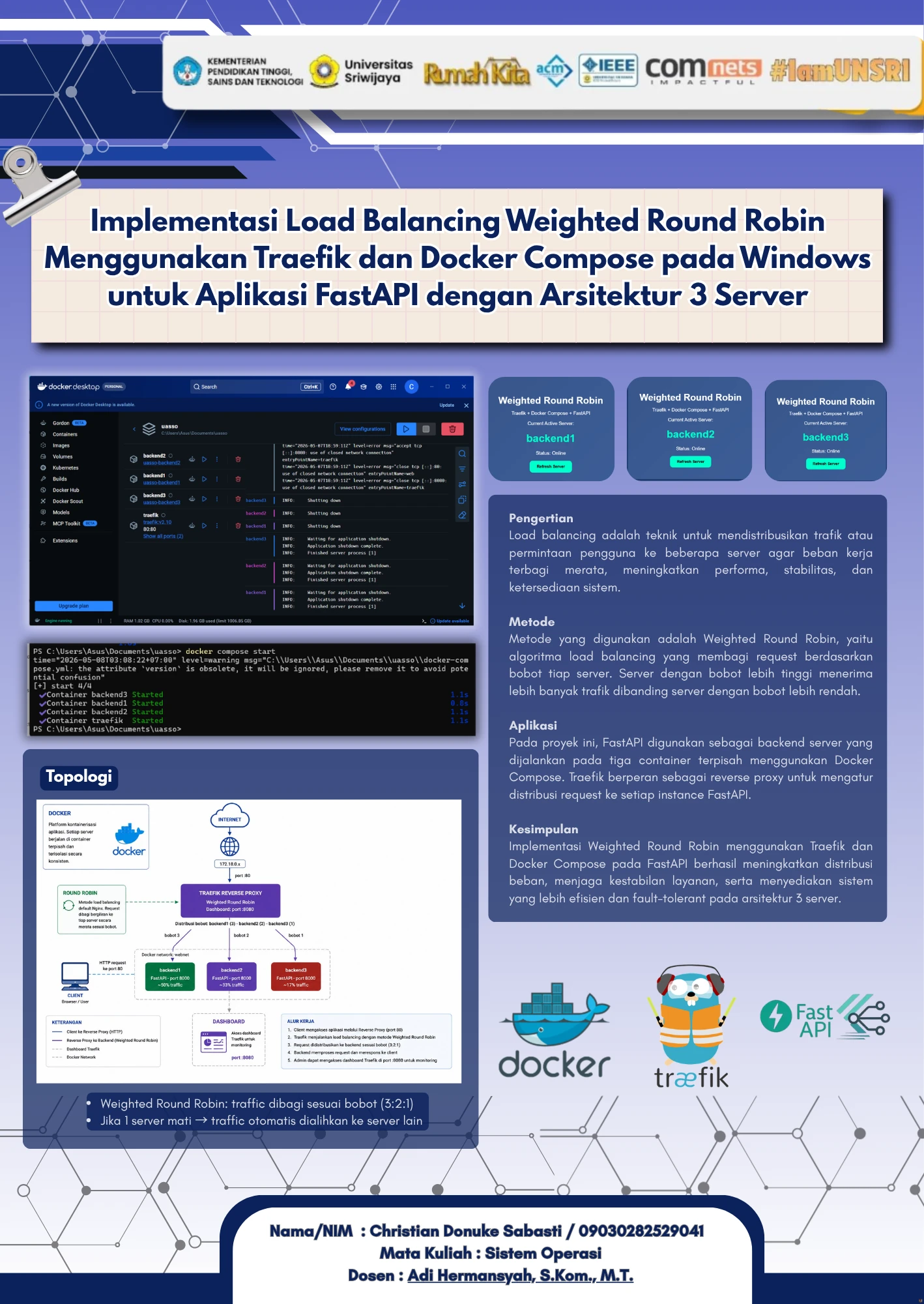 Implementasi Load Balancing Weighted Round Robin Menggunakan Traefik dan Docker Compose pada Windows untuk Aplikasi FastAPI dengan Arsitektur 3 Server