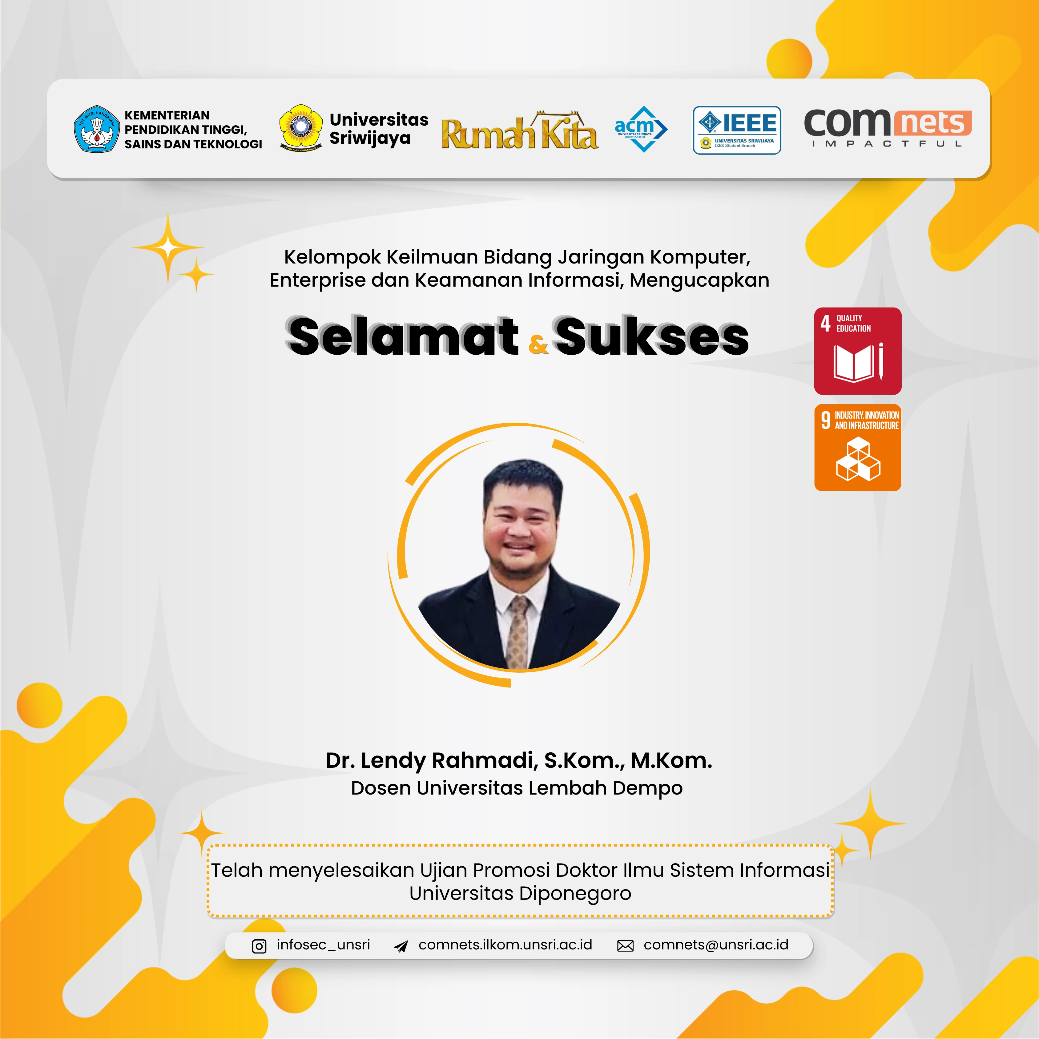 Selamat kepada Dr. Lendy Rahmadi Atas Suksesnya Ujian Promosi Doktor di Universitas Dipenogoro