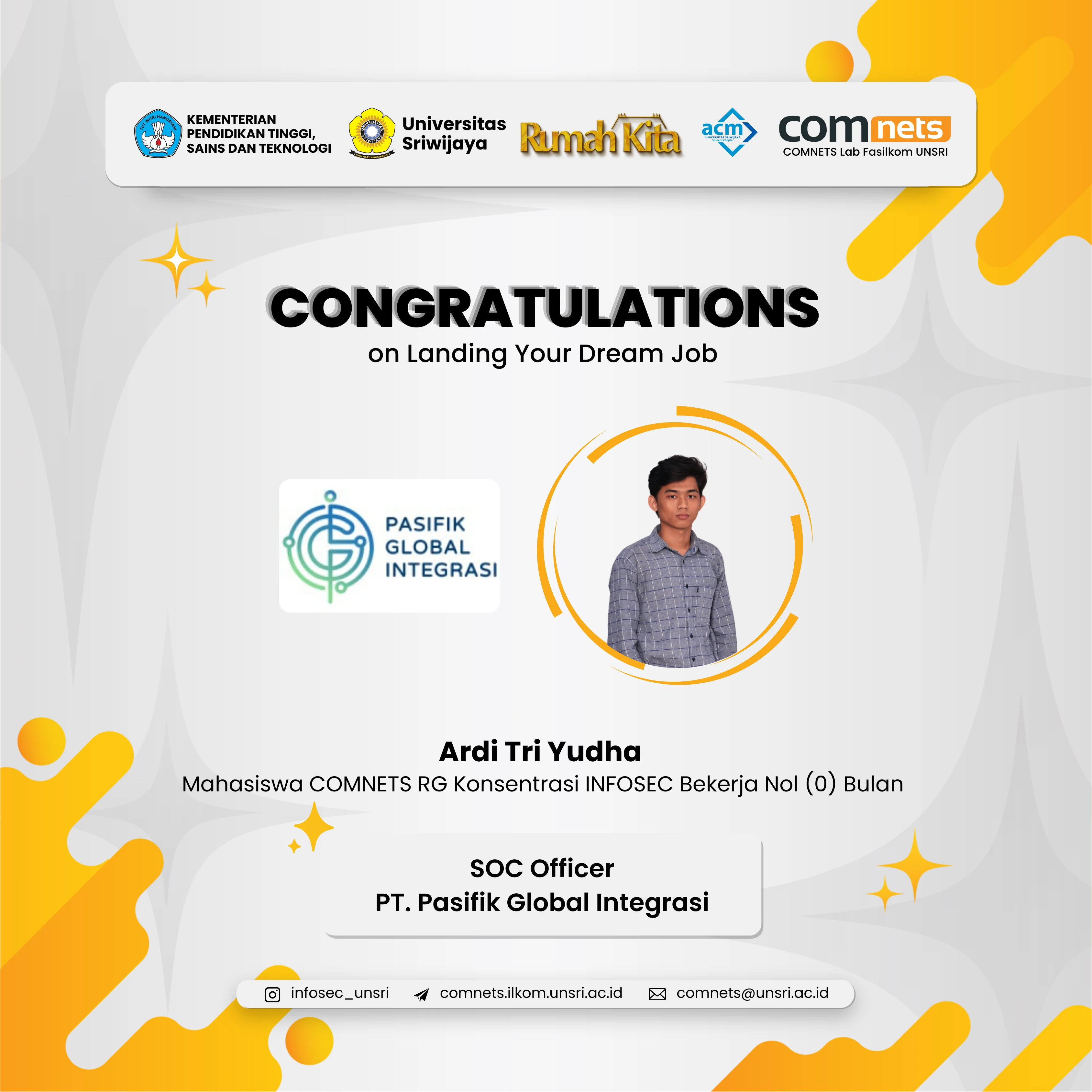 Masa Tunggu Nol Bulan! Ardi Tri Yudha, Langsung Direkrut sebagai SOC Officer di PT Pasifik Global Integrasi