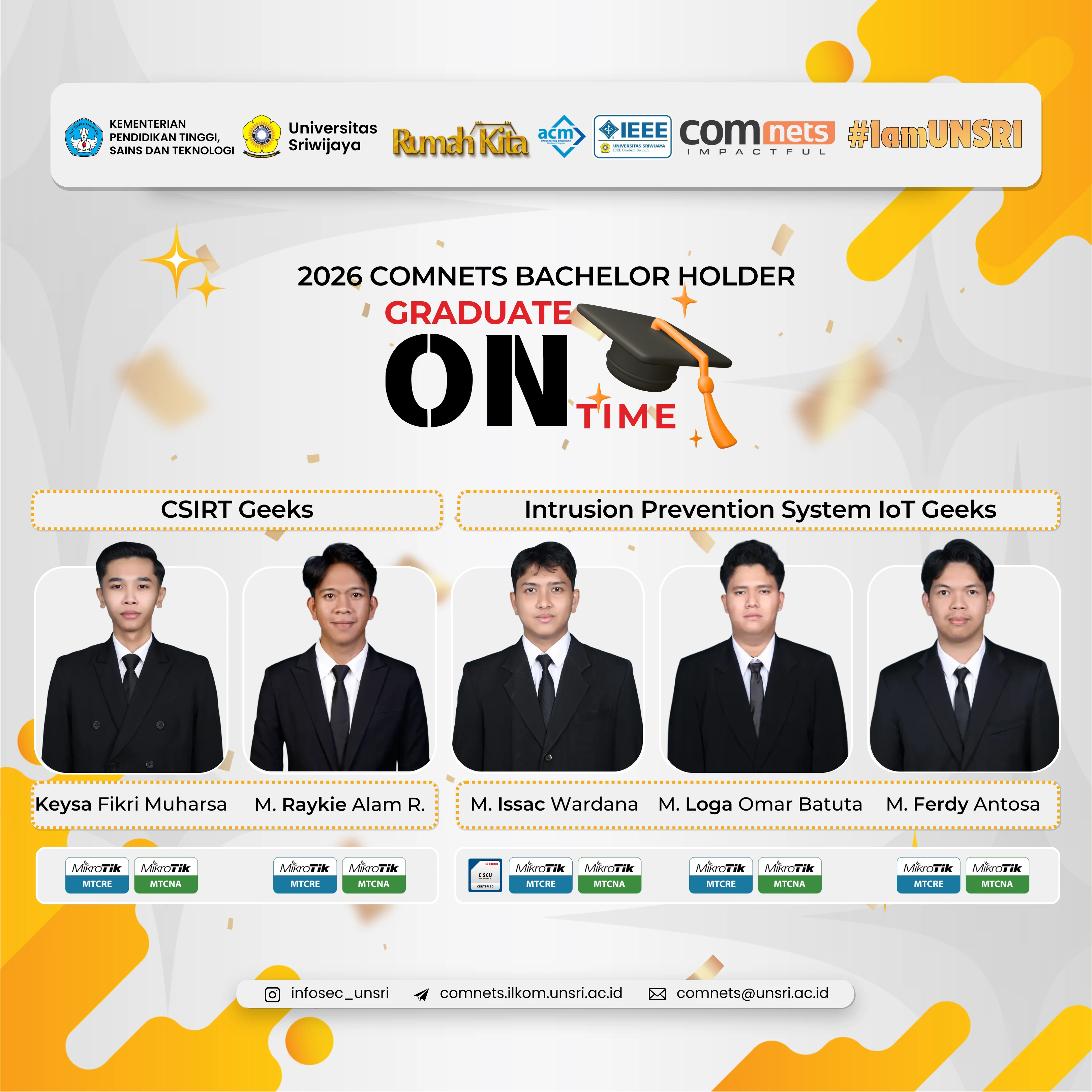 30 Mahasiswa COMNETS Research Group Raih Gelar Sarjana Komputer dengan Kelulusan Tepat Waktu